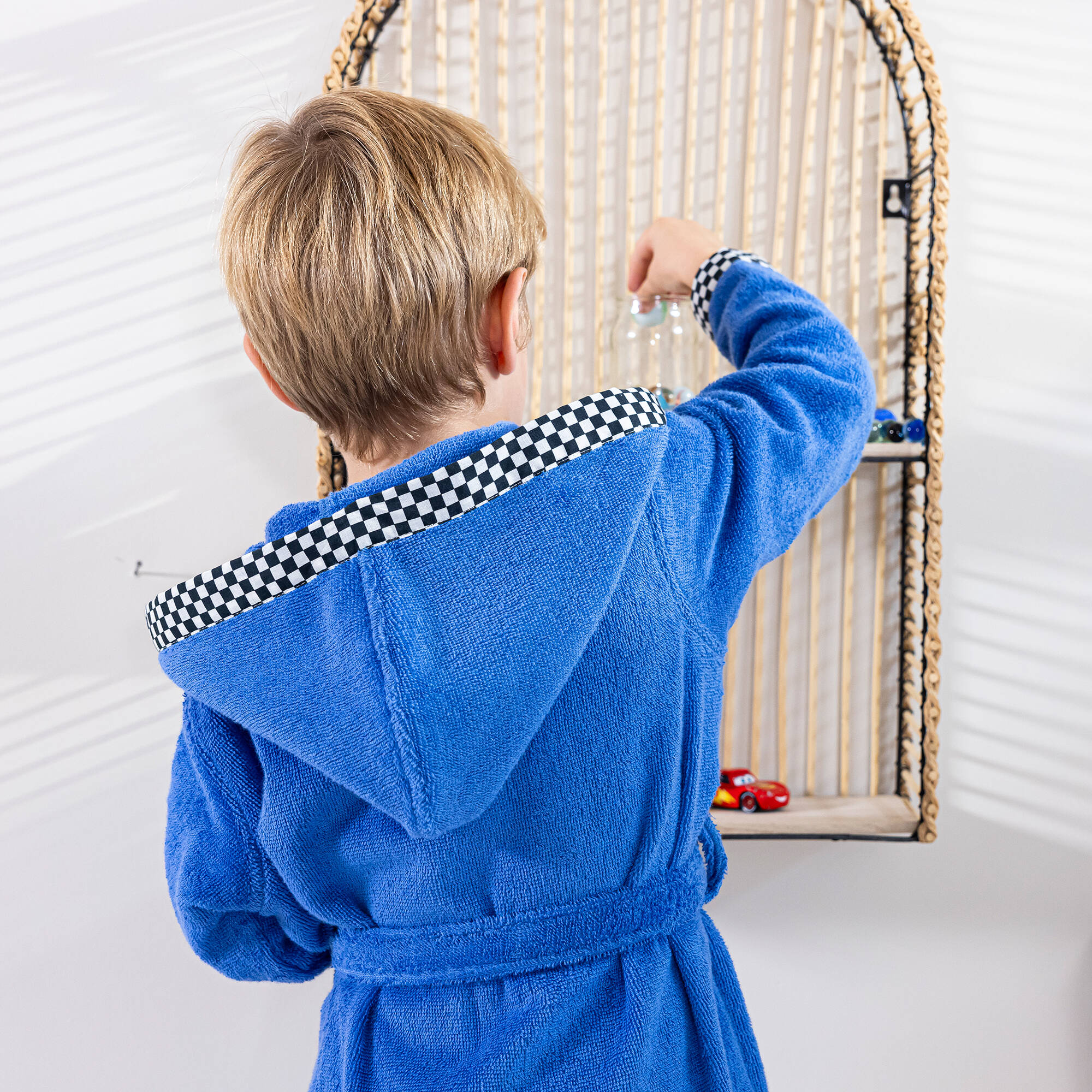 Peignoir de bain enfant à capuche voiture éponge coton - 340 g/m²