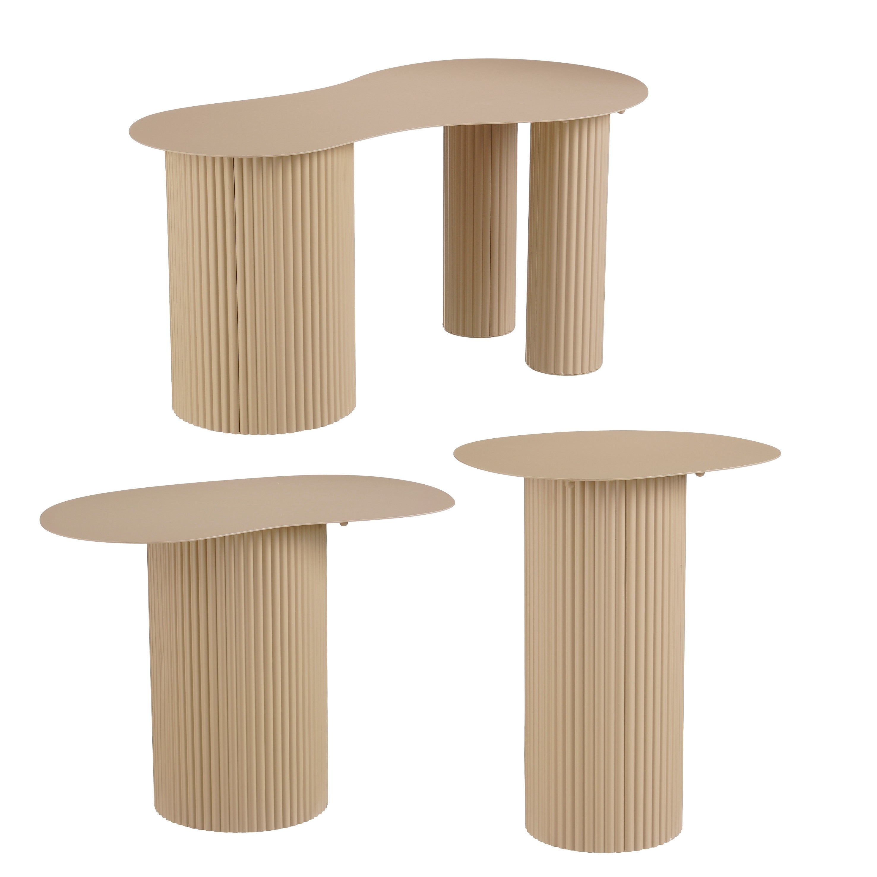 Mica Decorations Lux Bijzettafel - Set van 3 - Salontafels - Unieke Set Koffietafel - Bijzettafeltjes Woonkamer - 80 x 43 x 40 cm - IJzer - Lichtbruin