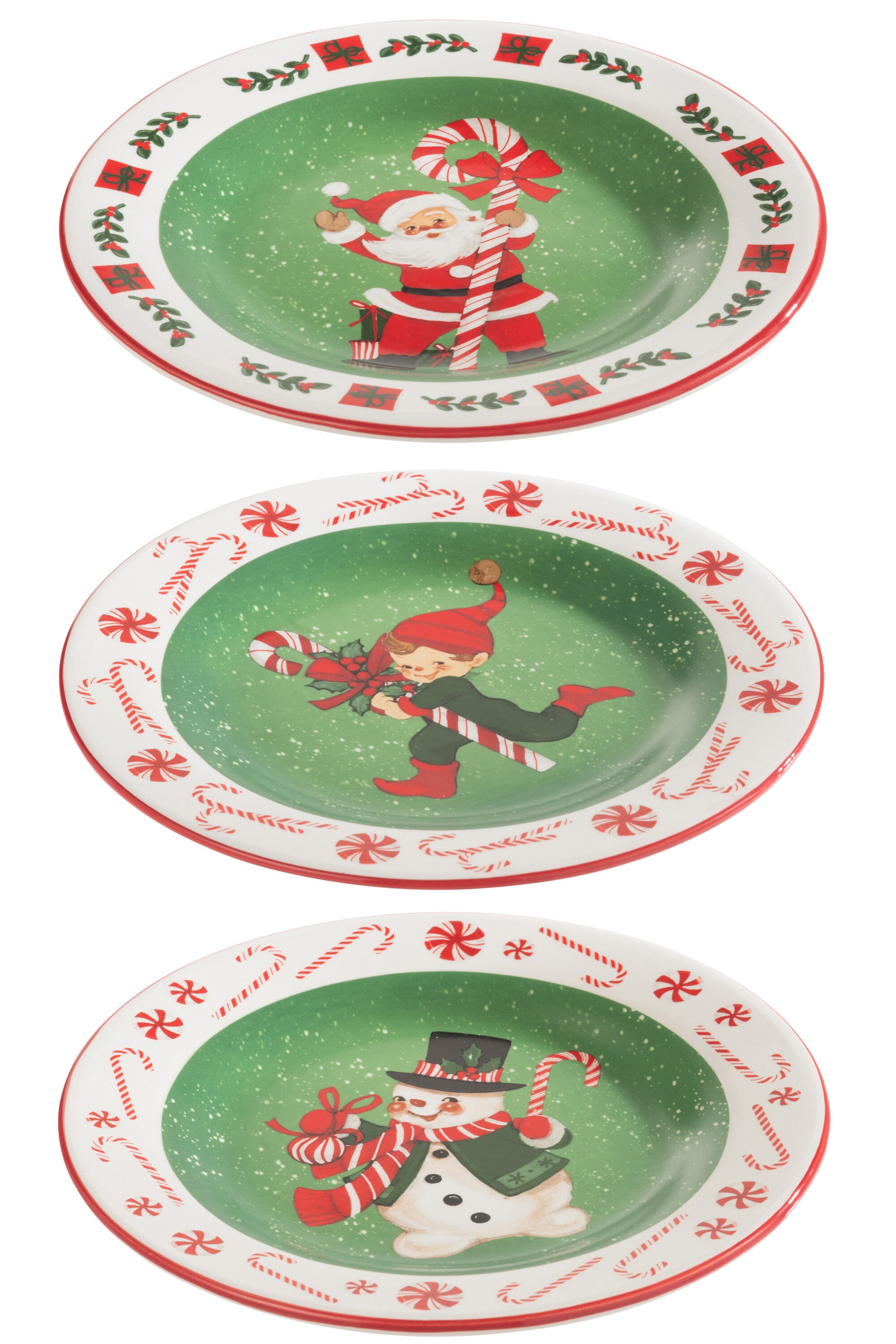 J-Line bord Kerstmis Dolomite - keramiek - mix - 3 stuks
