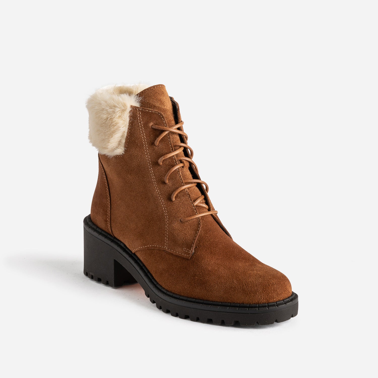 Bottine cuir velours camel