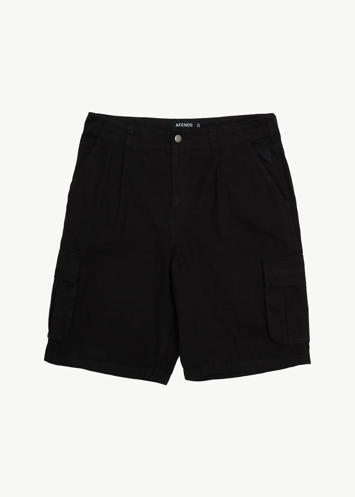 AFENDS Mens Summit - Pleated Cargo Short 22 - Washed Black
