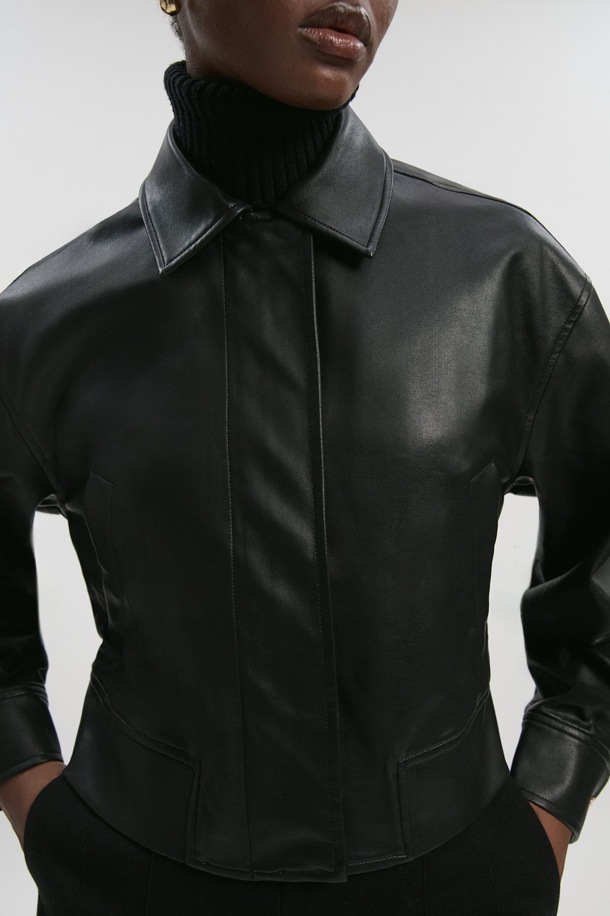 KarenMillen Faux Leather Tailored Bomber Jacket