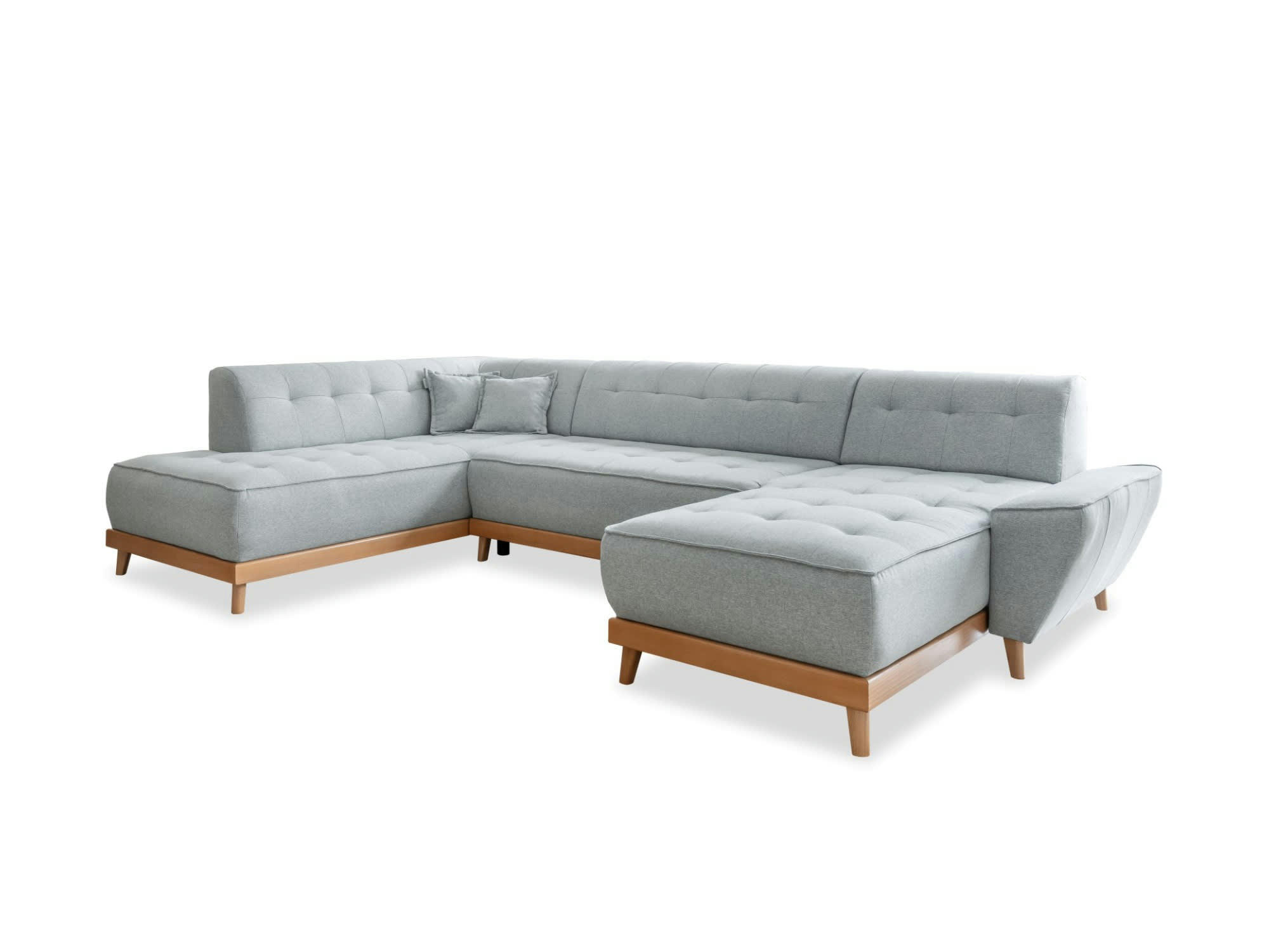 DAISY - Canapé panoramique 7 places angle gauche en tissu gris clair