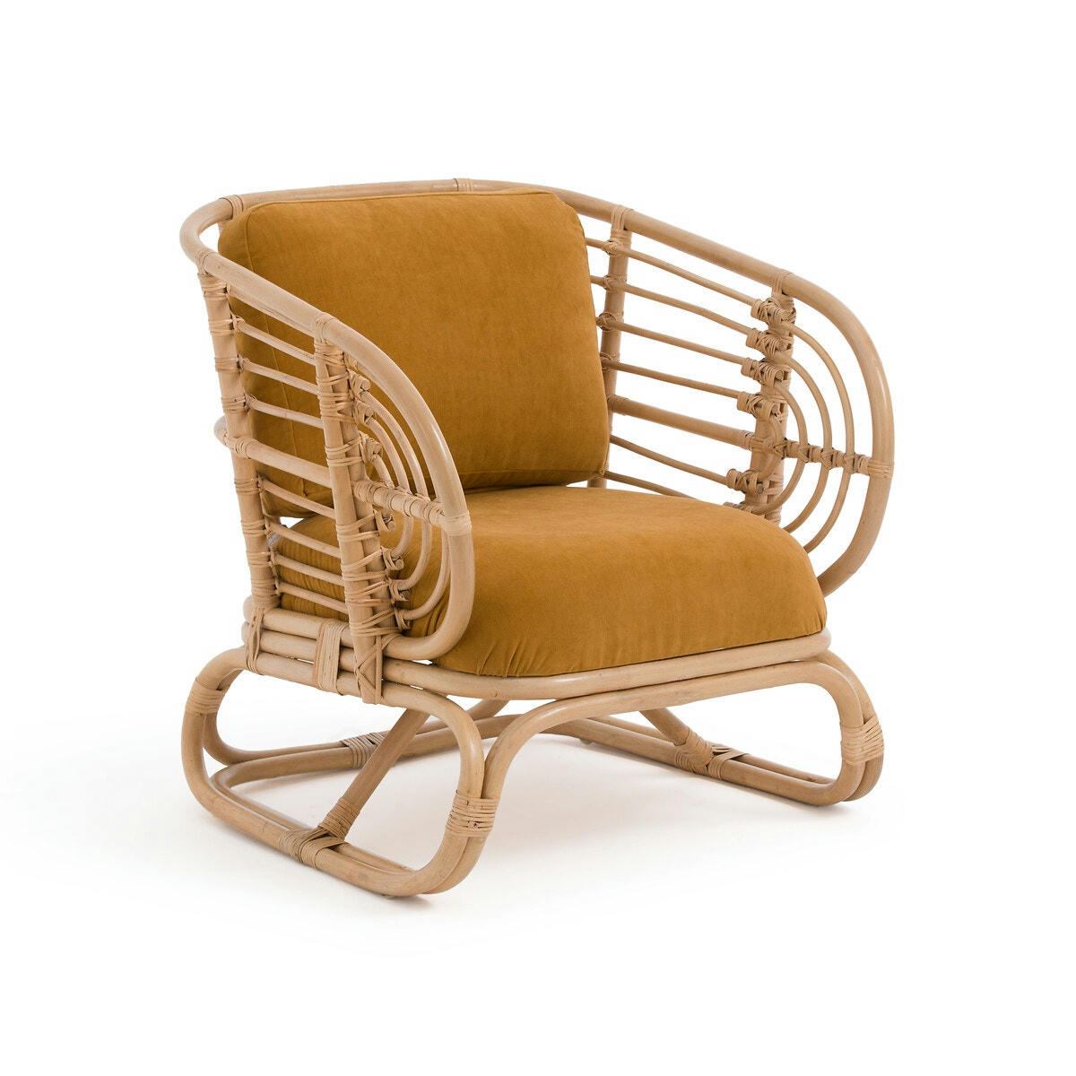 Fauteuil canne de rotin et velours, Dhony
