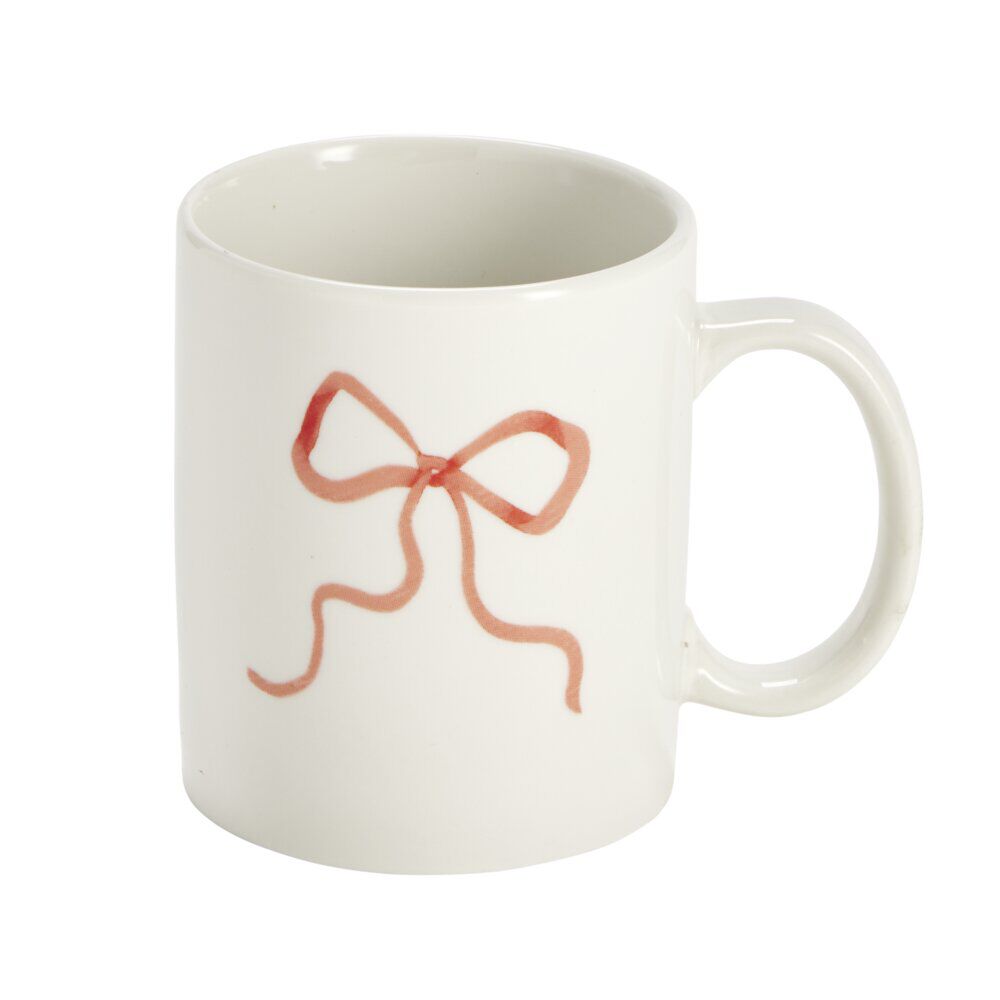 Mug porcelaine 33cl blanc motif noeud rouge Ø8xH9,5cm