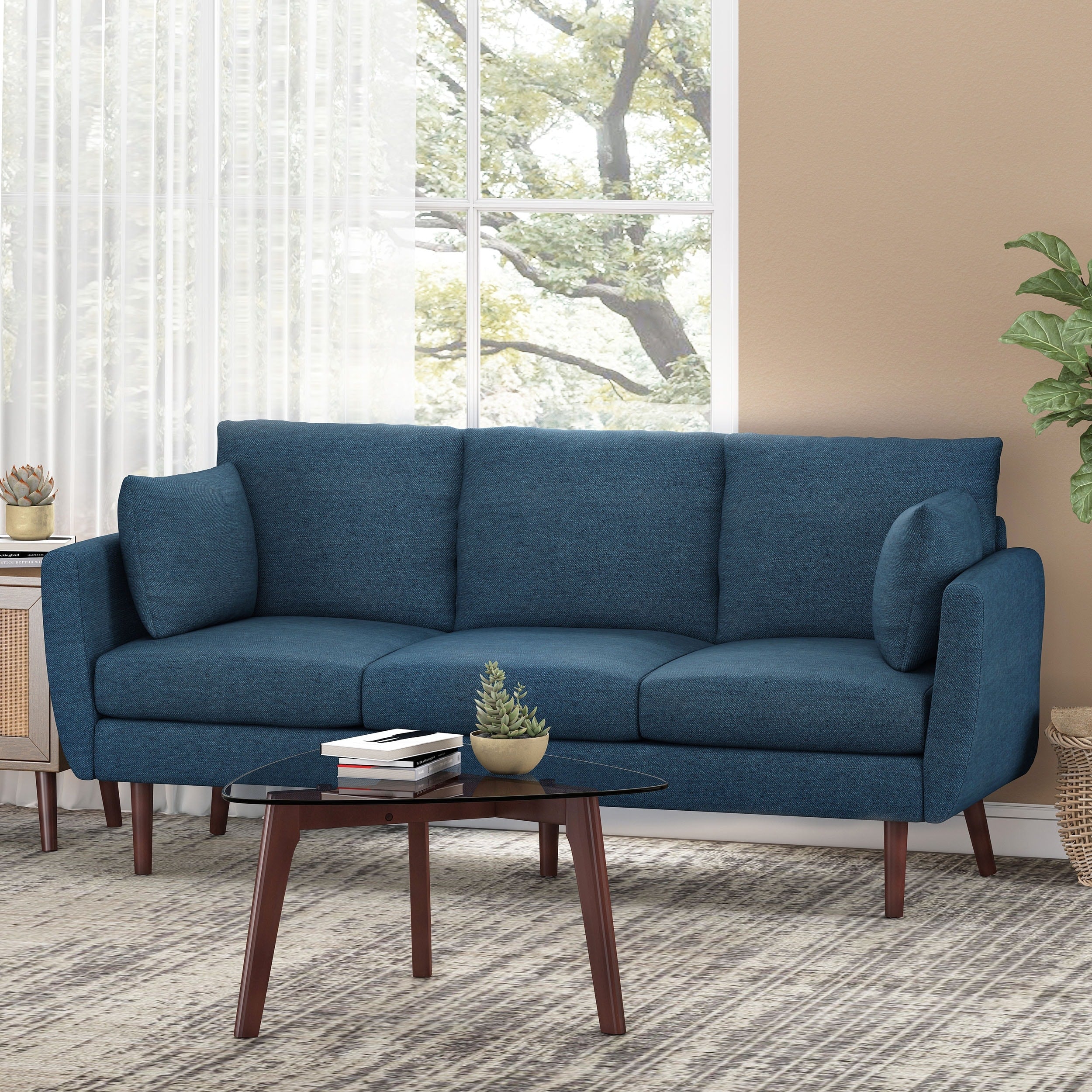 Roomfitters Modern 3-Seater Sofa with Sleek Upholstered Cushions and Tapered Wood Legs for Living Room