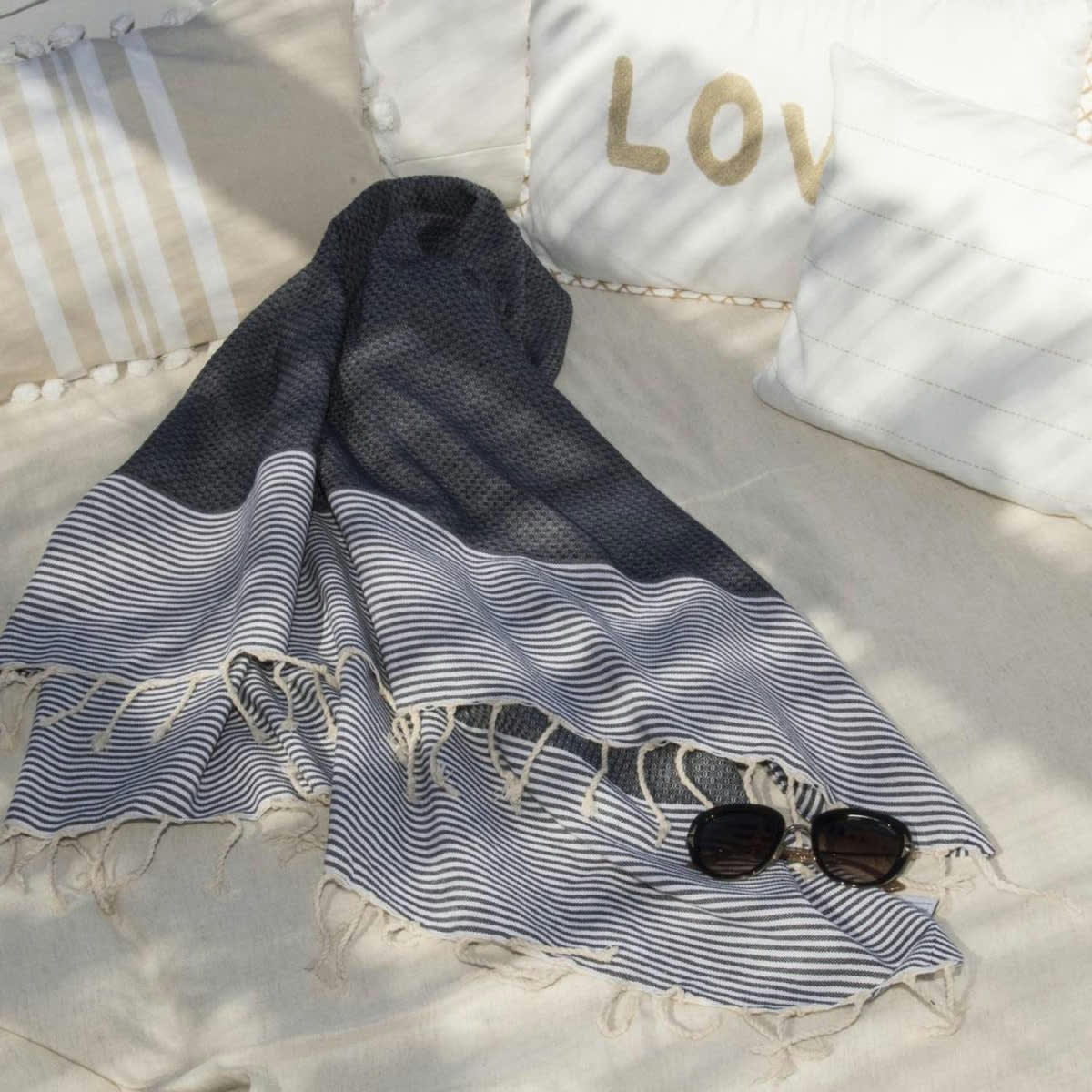 IBIZA - Fouta coton  100x200 bleu jean