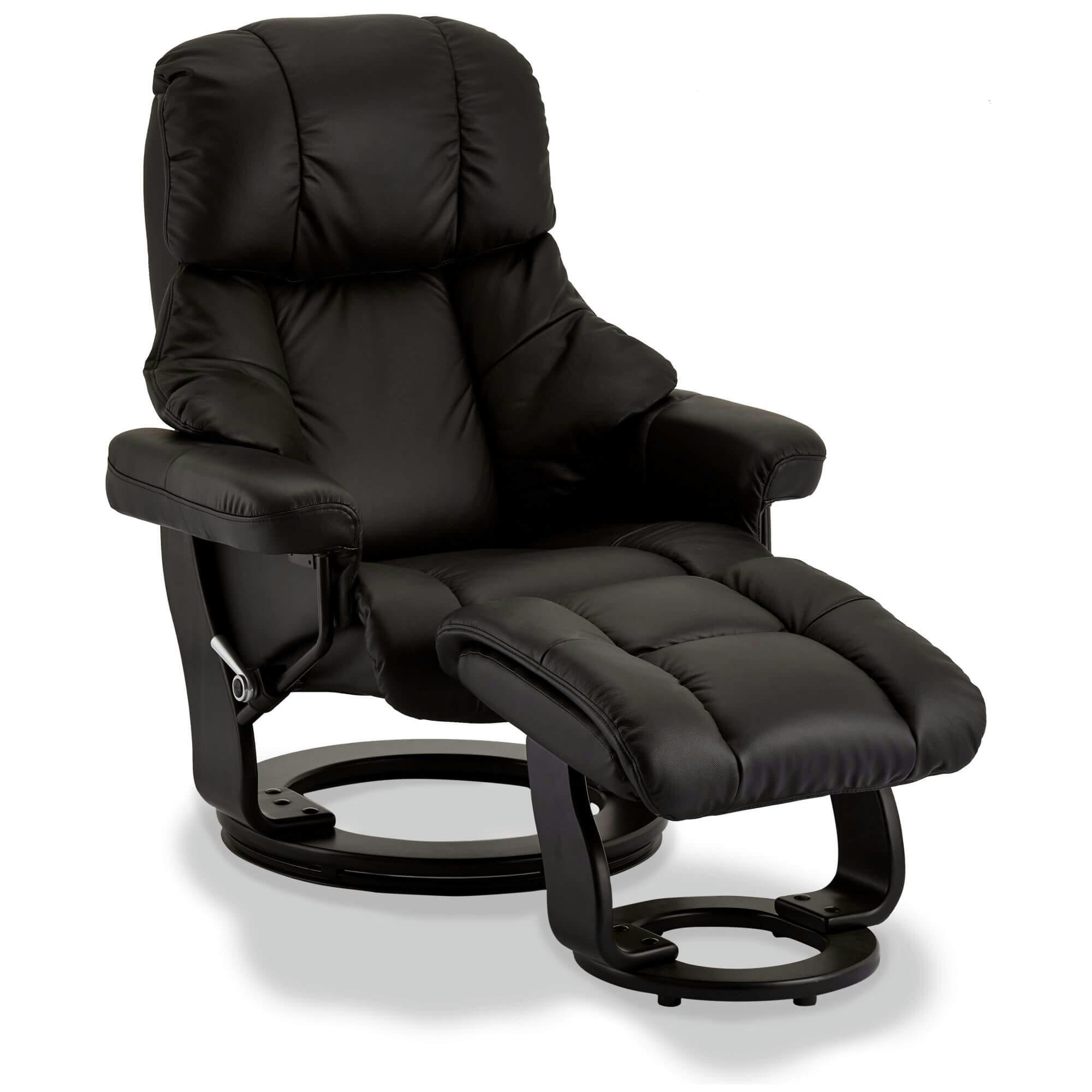 CROWN - Fauteuil relax avec repose pieds en cuir noir