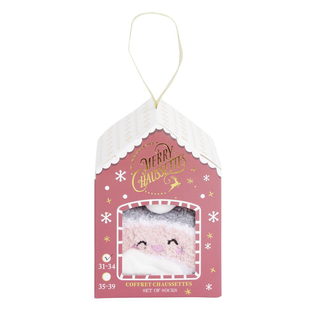 Coffret cadeau chaussettes cocooning Père No&euml;l rouge et blanc (31/34 ou 35/39)