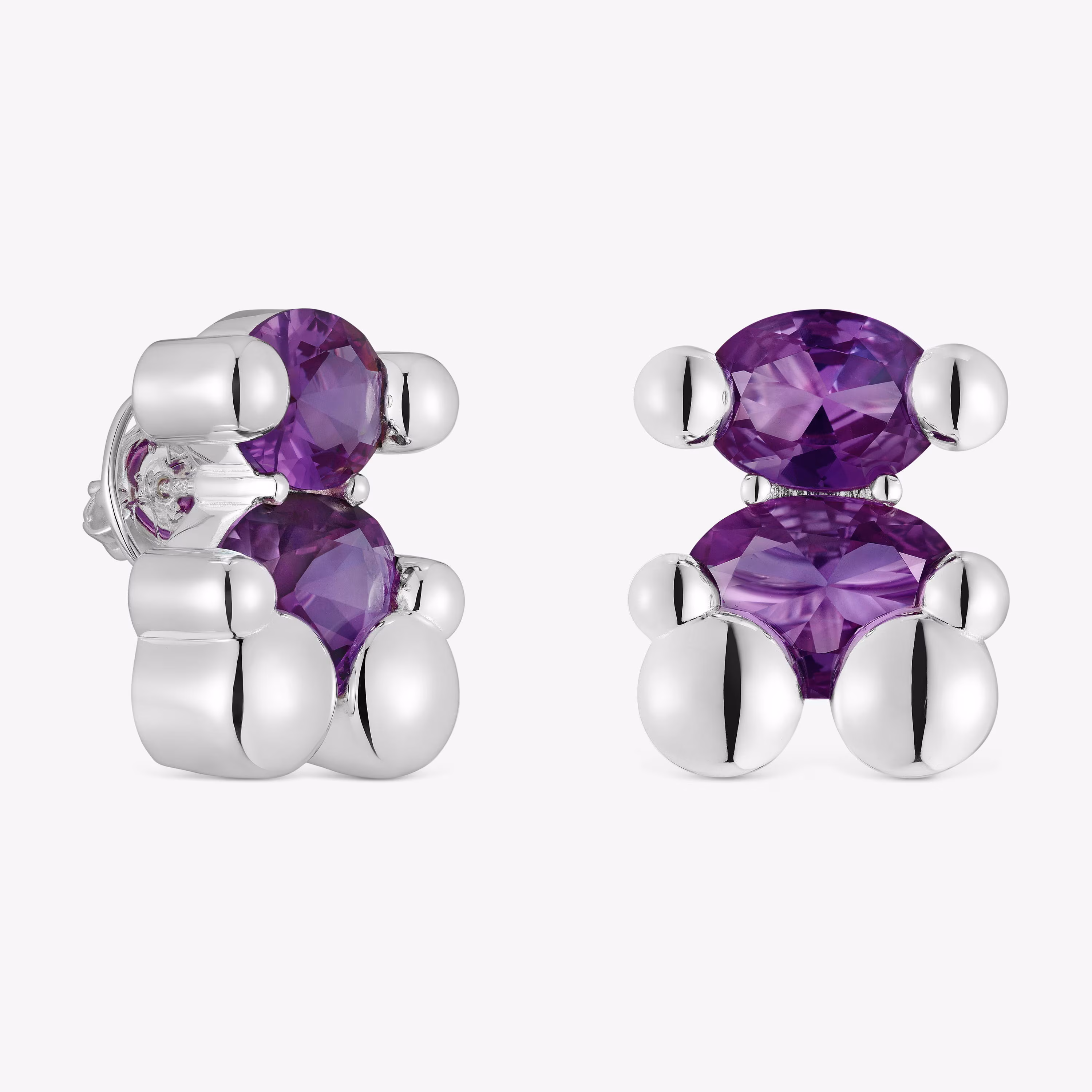 Pendientes motivo oso de plata y zafiro lila creado en laboratorio 23 mm Color Bear LGG