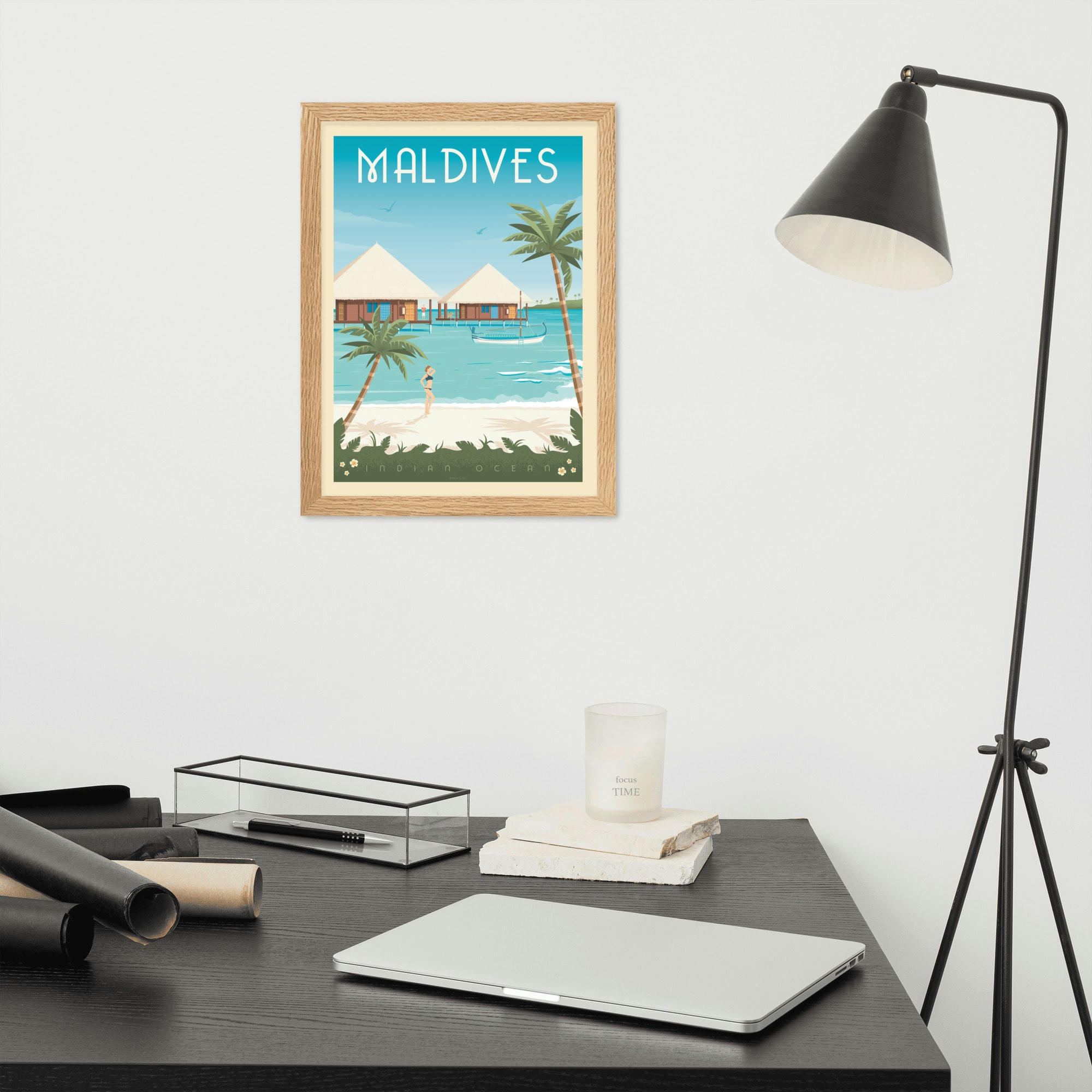 - Affiche Maldives Asie avec Cadre (Bois) 21x29,7 cm