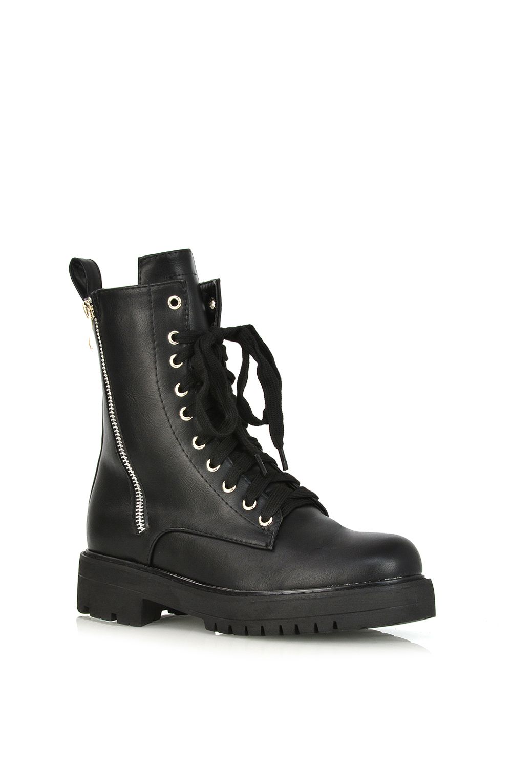XY London Bianca' Flat Combat Lace up Chunky Military Ankle Boots