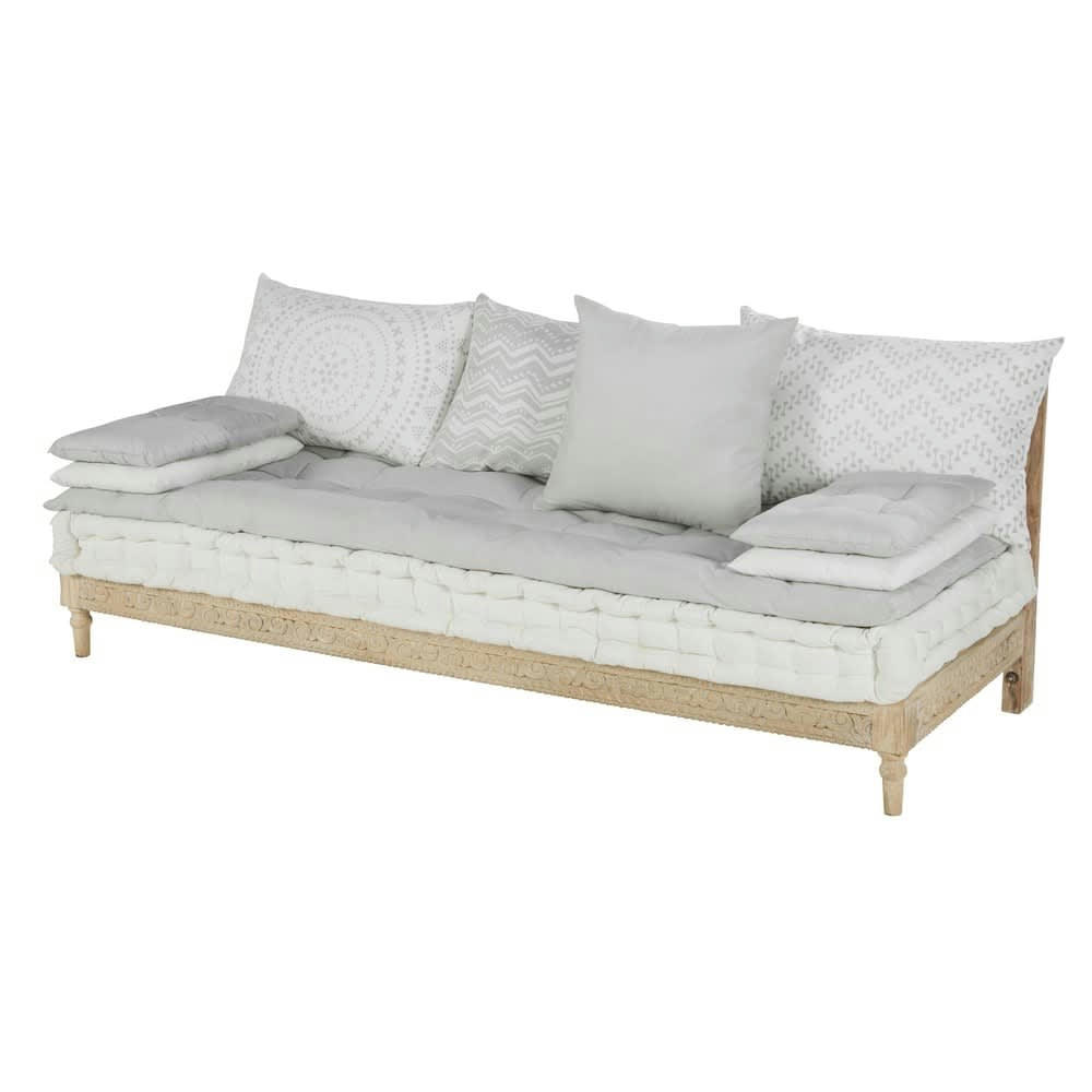 Matala - Banquette 2/3 places en coton gris et blanc