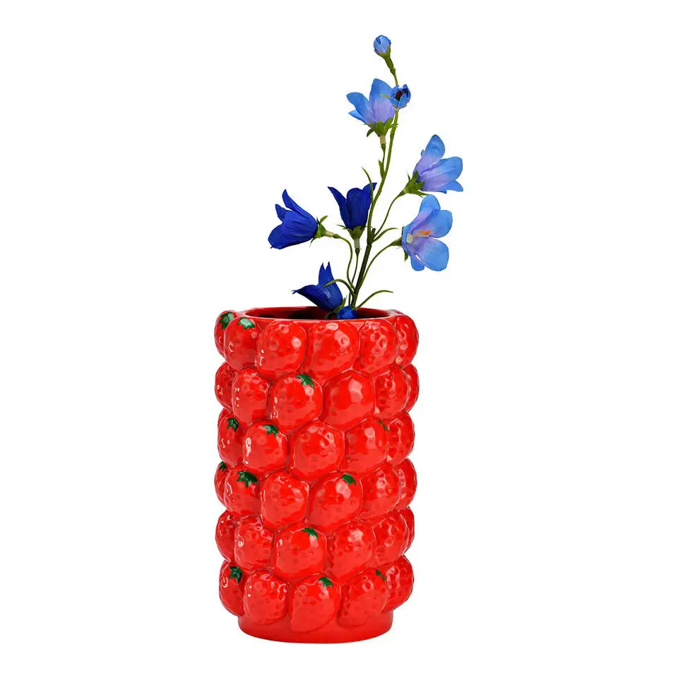 Bloemenvaas aardbeien - rood - keramiek - D12 x H19 cm