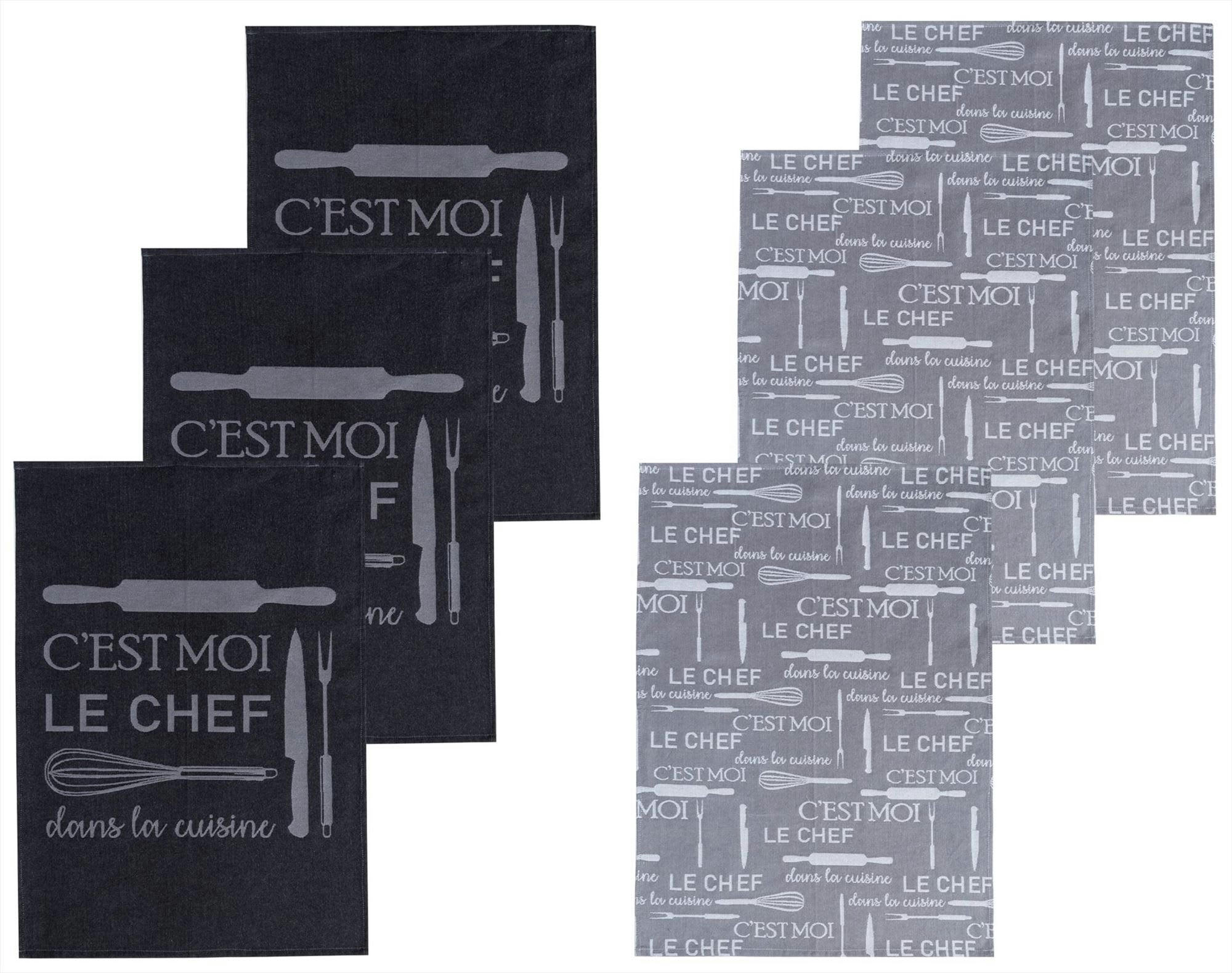 KITCHENCHEF - Lot de 6 torchons 50x70 multicolore en coton 230 g/m²