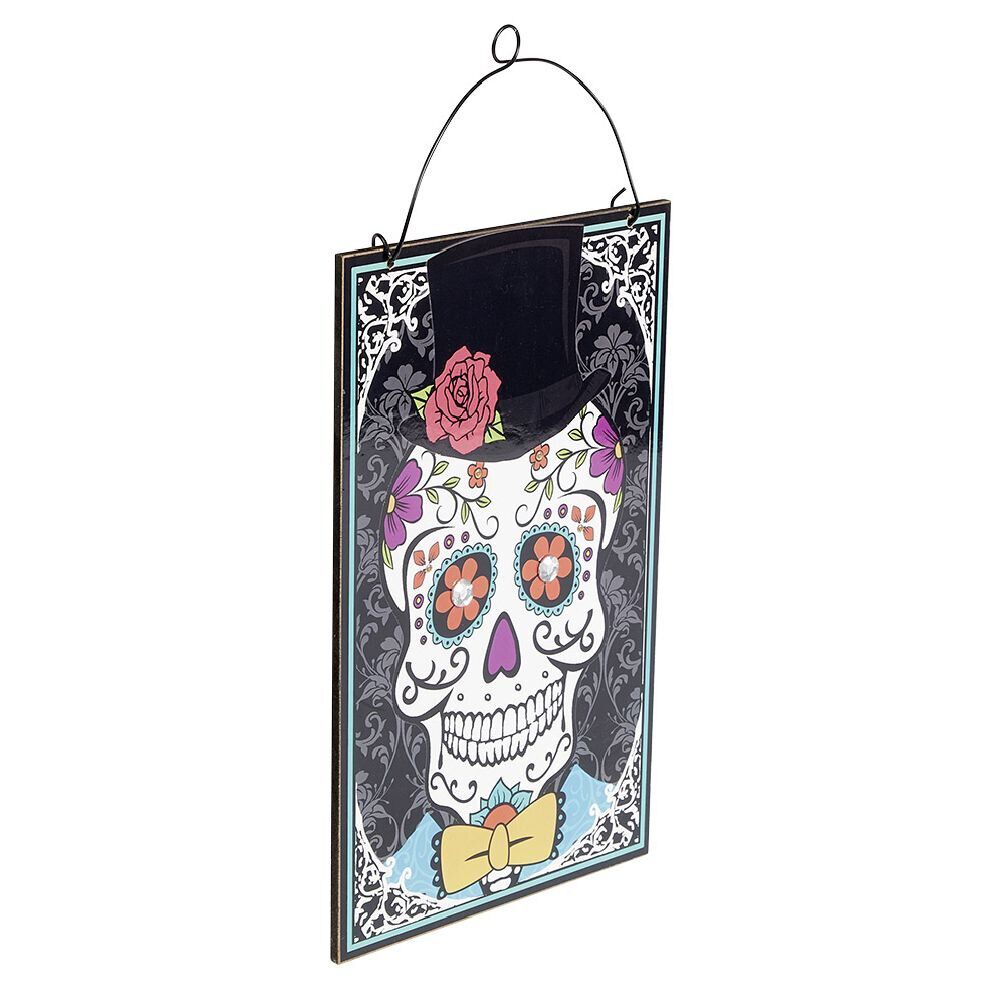 Pancarte Dia de los muertos tête de mort mexicaine à suspendre métal