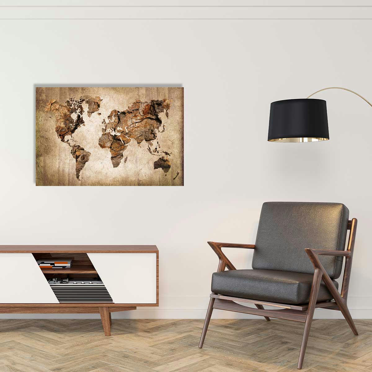 - Tableau carte du monde effet bois imprimé sur toile 90x60cm