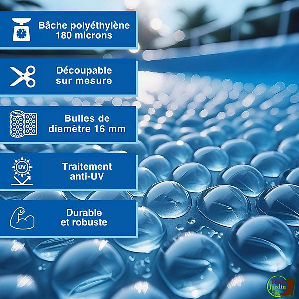 Bâche à bulles piscine ronde bleue 6 m 180 microns en polyéthylène avec housse zippée