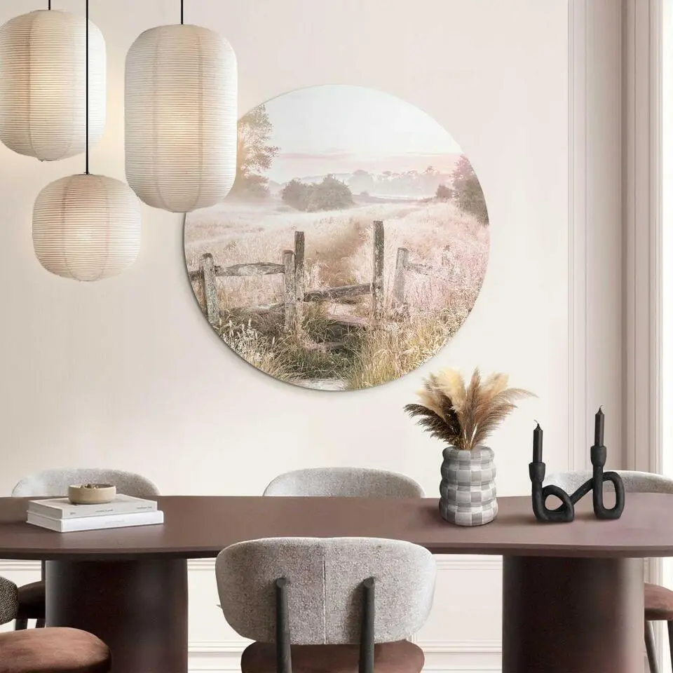 Glasschilderij Ochtenddauw in de weide - &Oslash; 70 - Beige