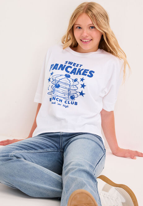 Older Girls White Brunch Curve Hem T-Shirt