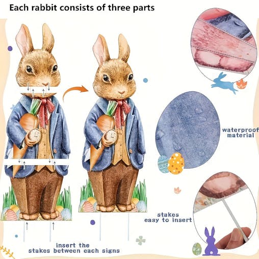 NNETM Wooden Rabbit and Flower Garden Signs Set