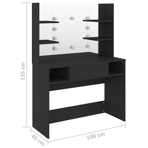 NNEVL Makeup Table with LED Lights 100x40x135 cm MDF Black