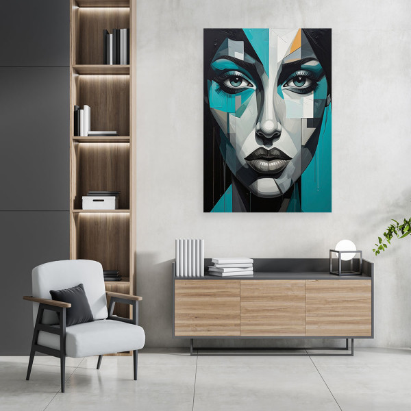 Obraz do salonu sypialni salonu, Kobieta Portret Turkusowy 20x30