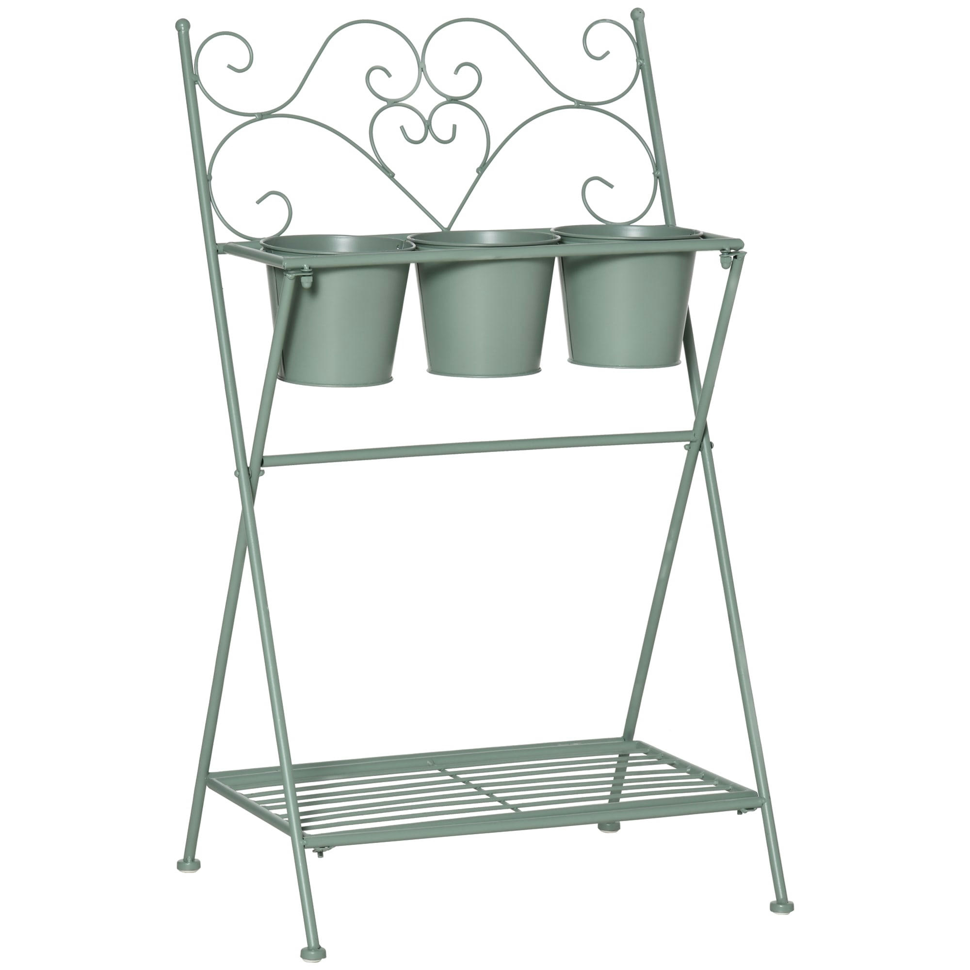 - Étagère à fleurs pliable 2 niveaux style rural chic 3 pots de fleurs