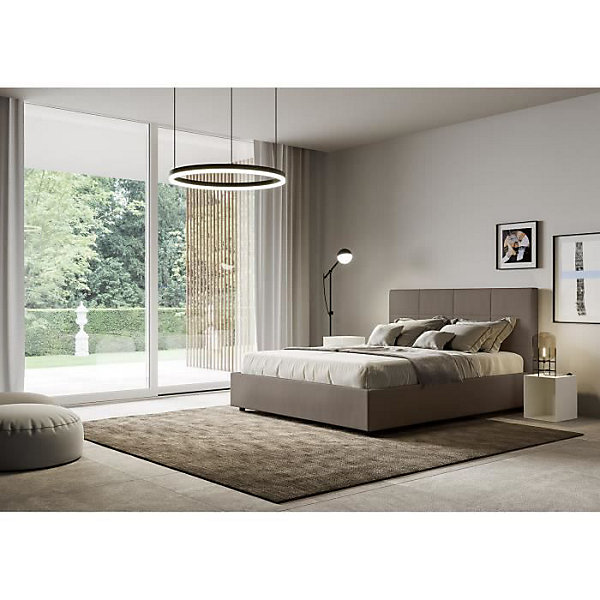 Lit coffre capitonné 140x200 cappuccino simili cuir Mika