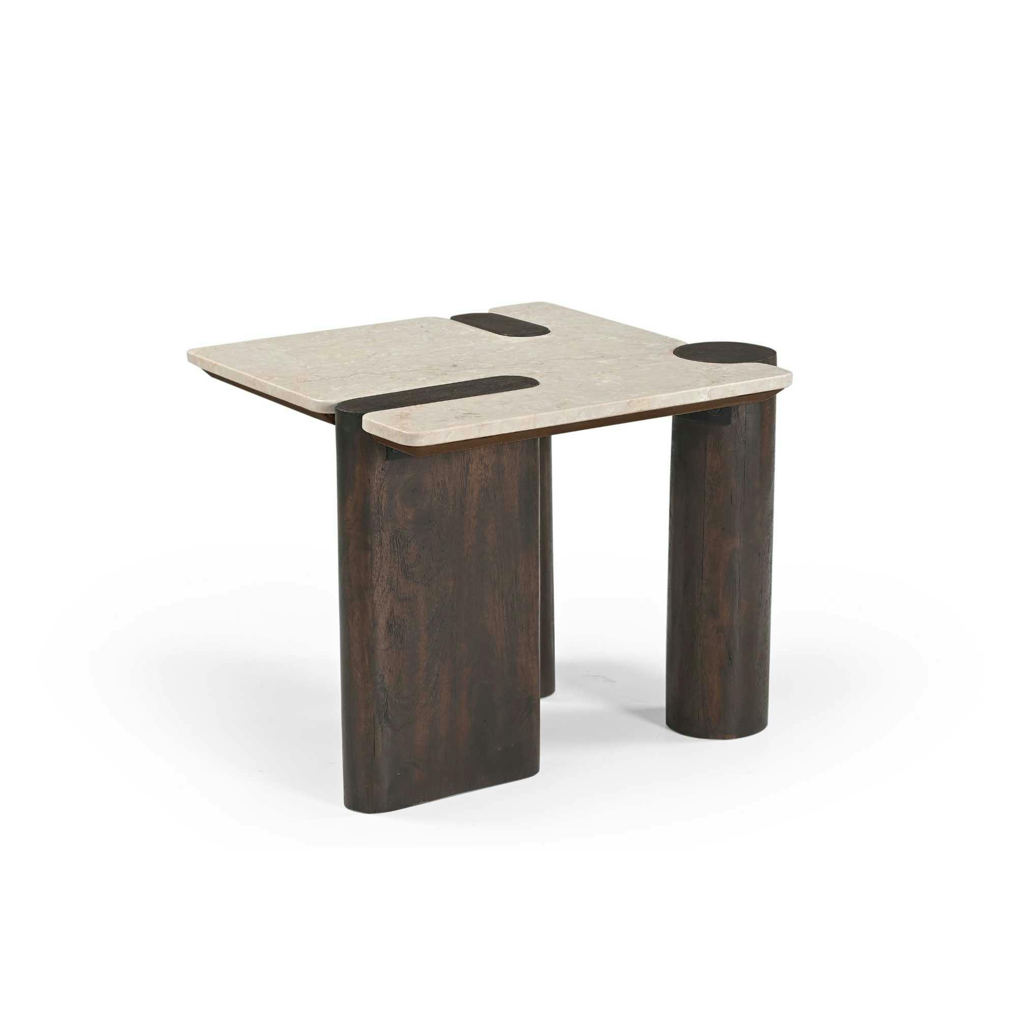 Table d'appoint marbre et bois style puzzle DUOMO