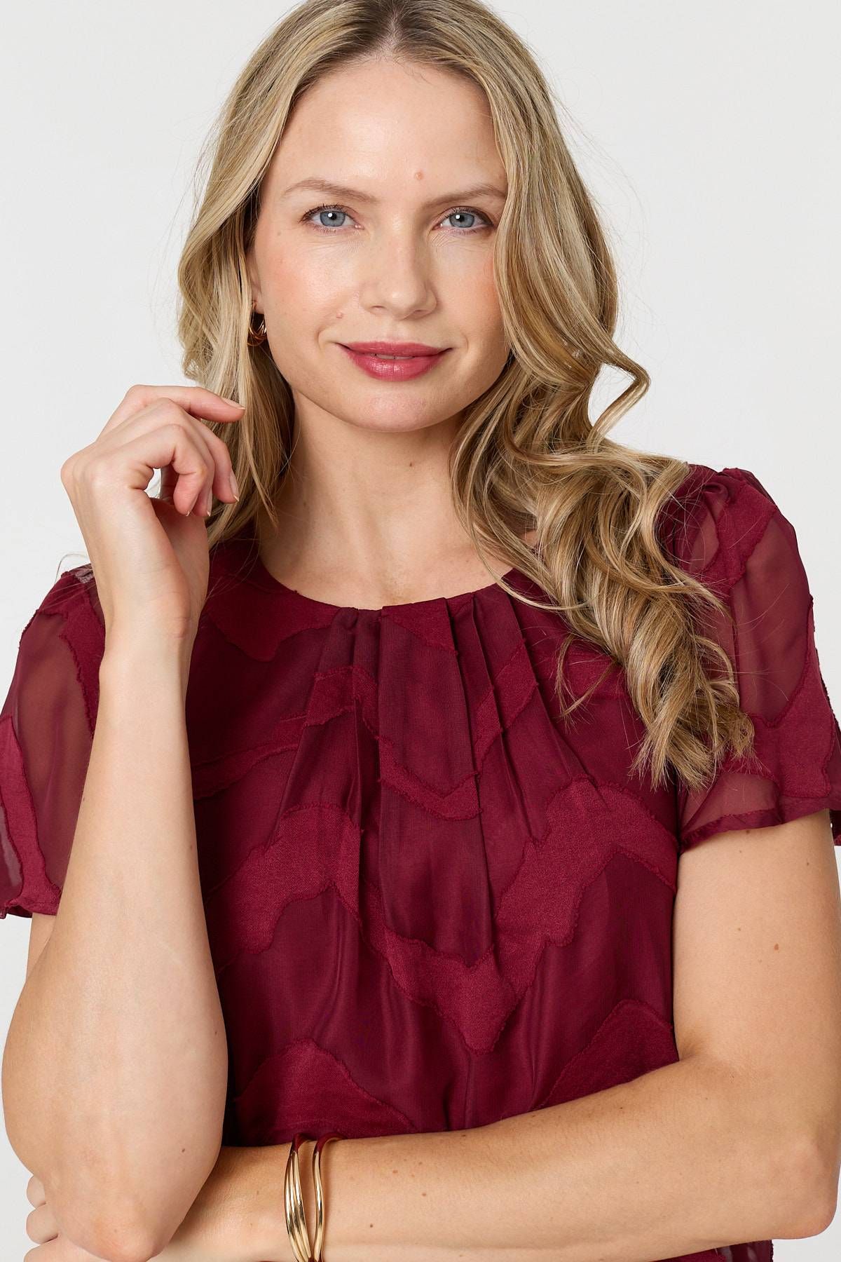 Izabel London Chevron Print Layered Ruched Blouse