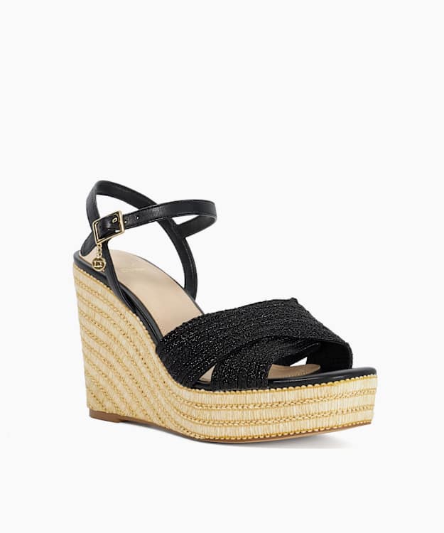 Kava Black - Raffia Wedge Sandals
