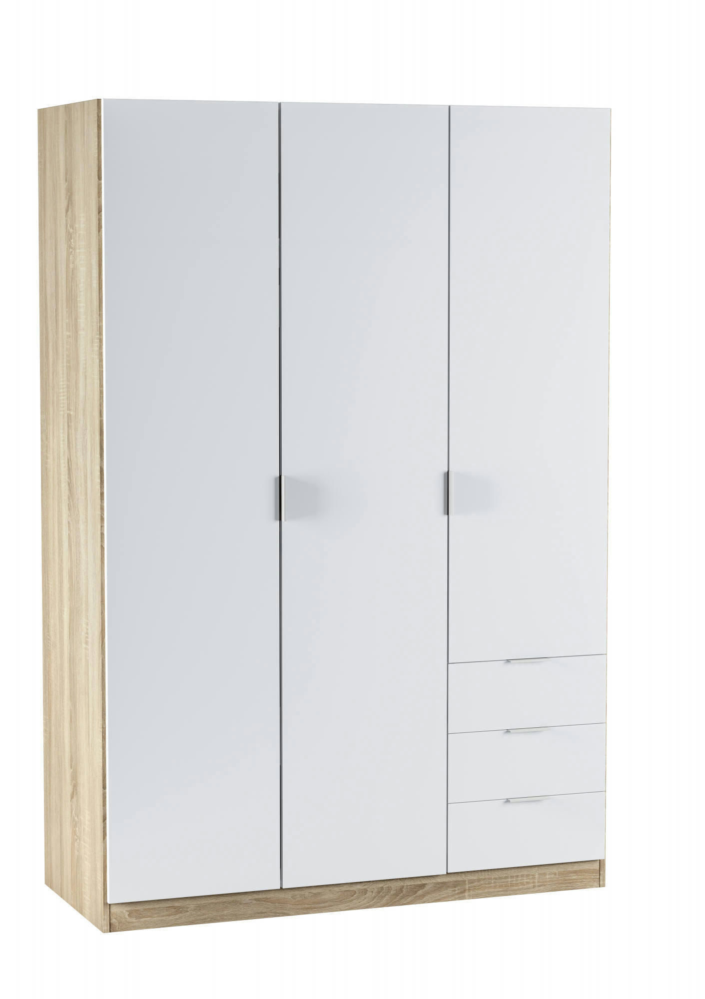 ALLENTOWN - Garde-robe à 3 portes et 3 tiroirs effet bois blanc et chêne