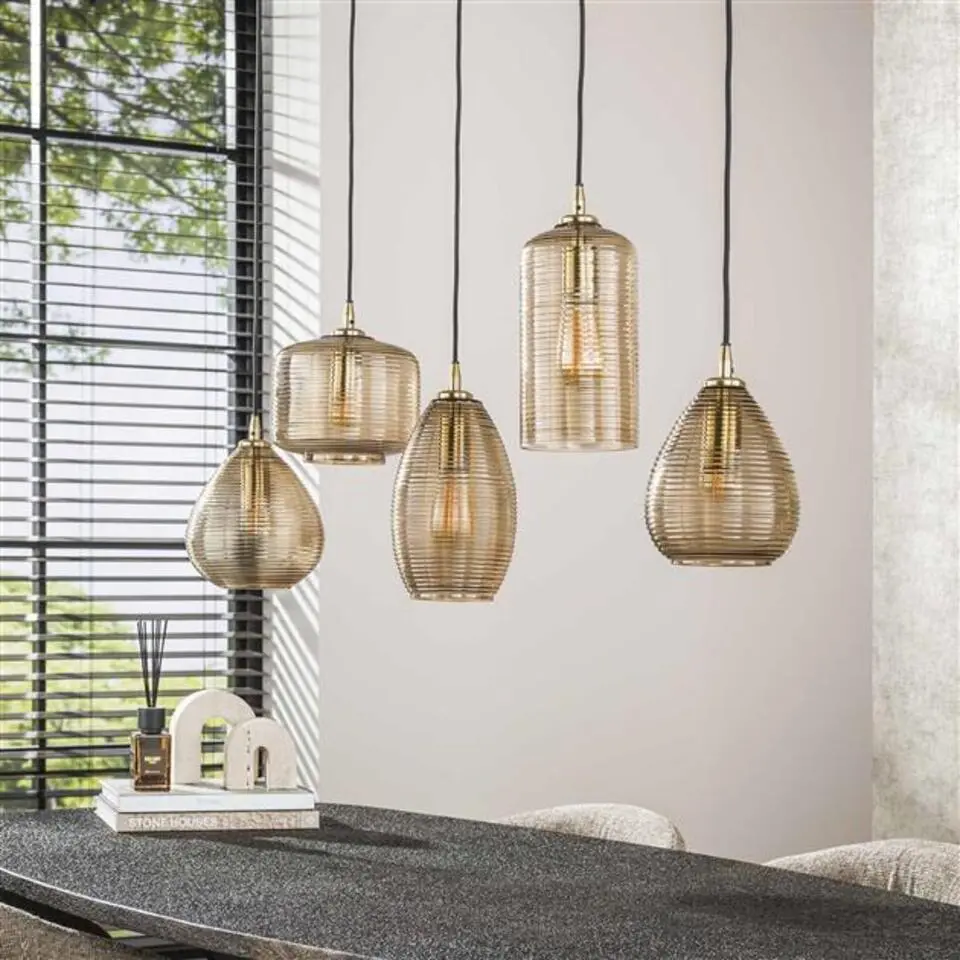 Hoyz Collection - Hanglamp Stripe Glass Horizontal 5-lichts - Smoke Bruin Glas