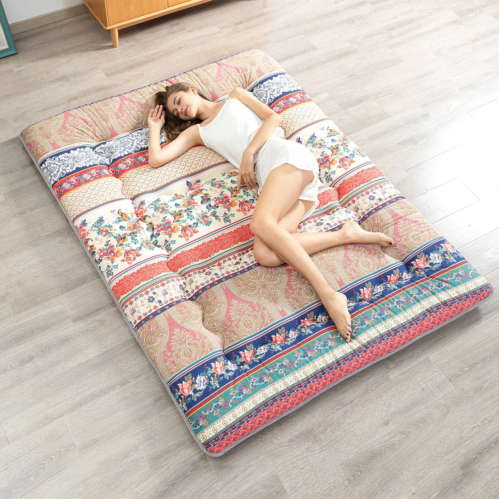 Boho Floral Pattern Japanese Floor Futon Mattress