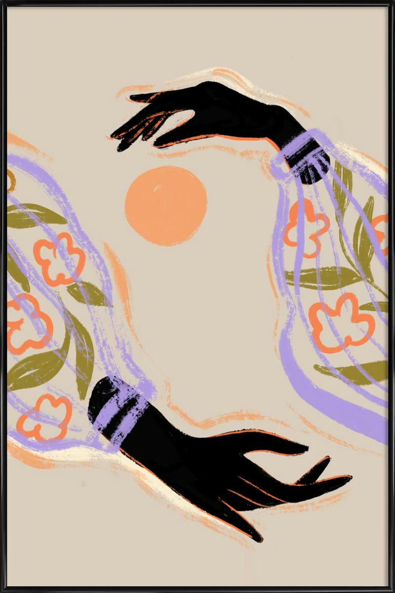 YIN YANG - Affiche dans cadre standard (noir) blanc ivoire & multicolore 30x45