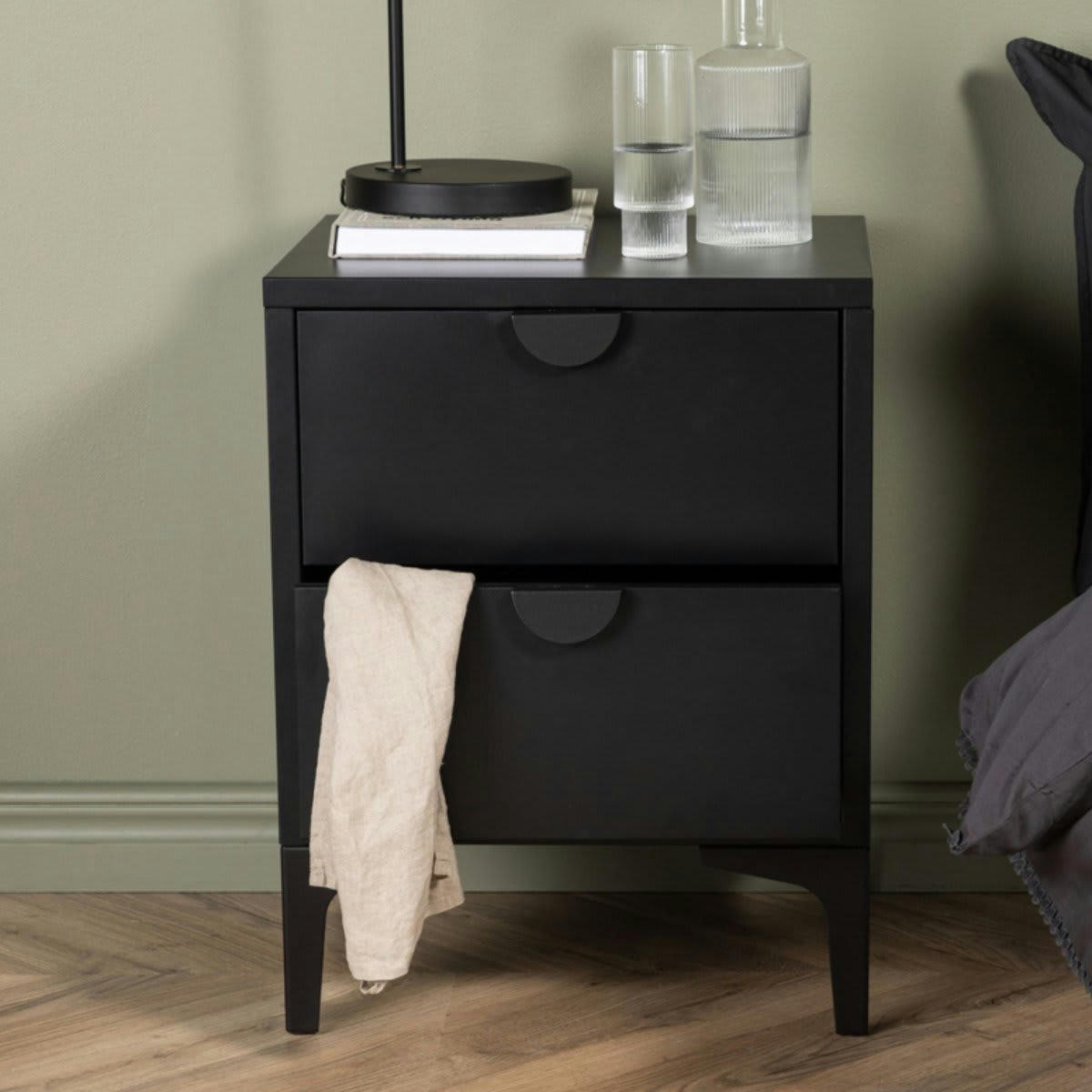 PIA - Table de chevet industrielle 2 tiroirs en métal noir