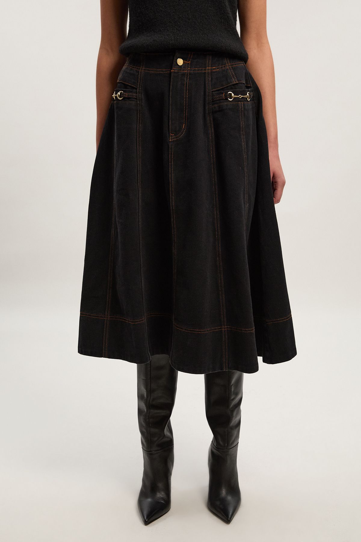 KarenMillen Denim Snaffle Full Midi Skirt