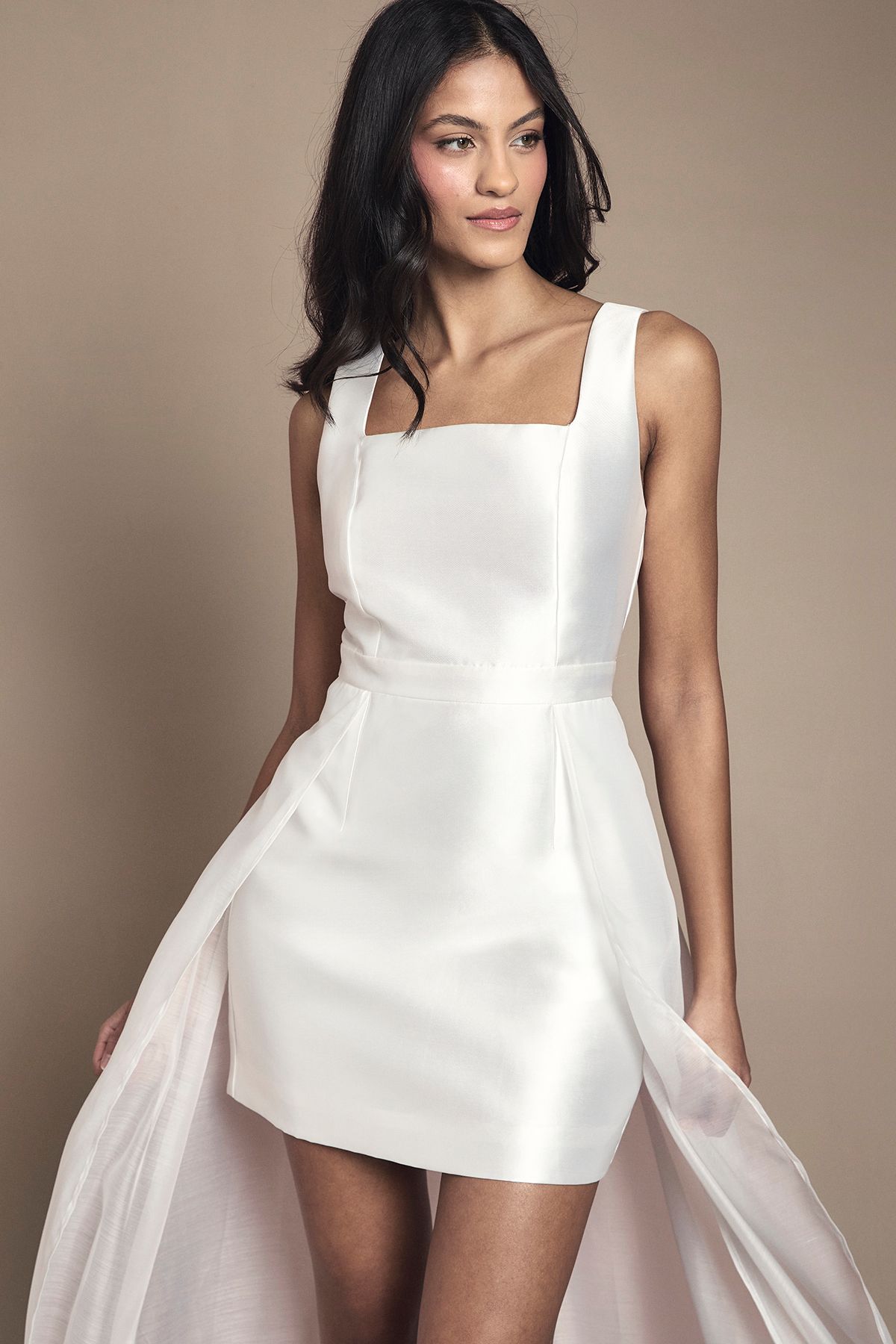 Coast Petite Twill Mini Wedding Dress With Organza Skirt