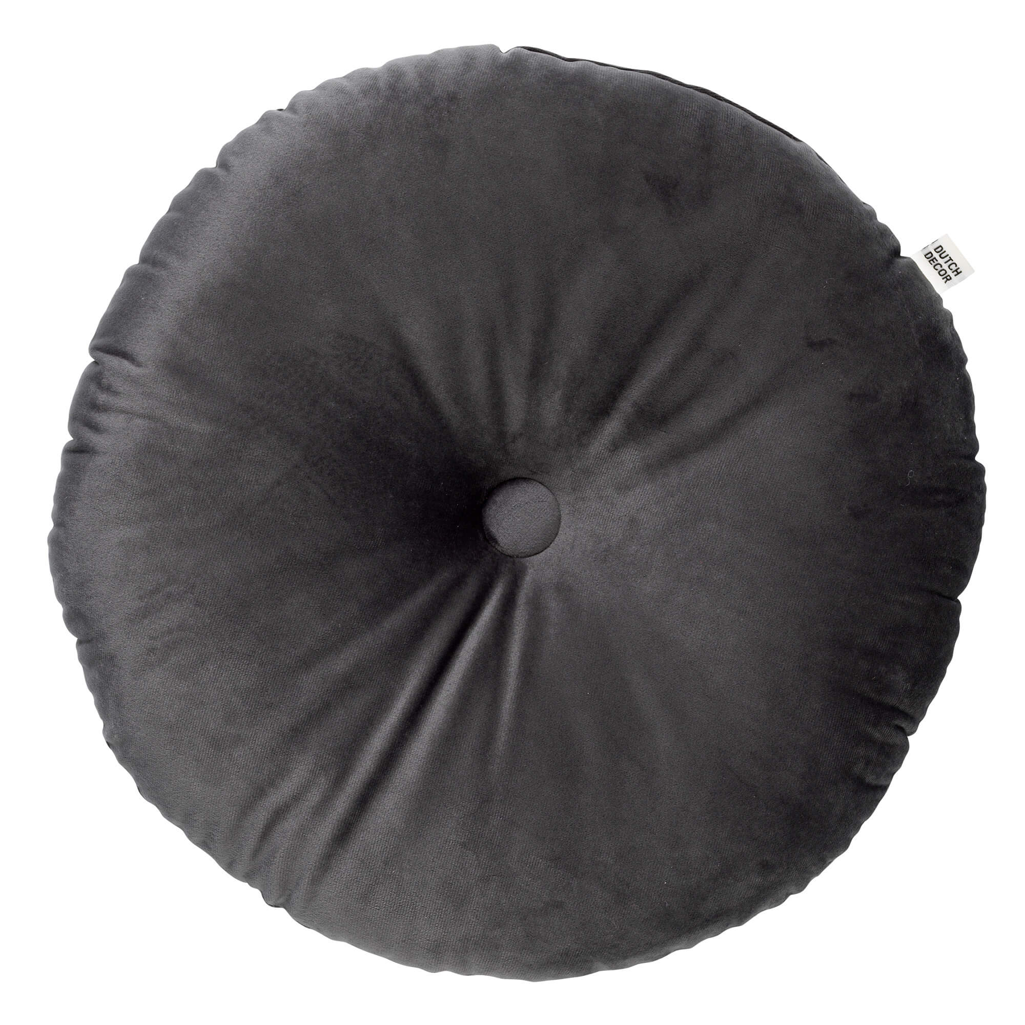 OLLY - sierkussen Ø38 cm - rond velvet - Charcoal Gray - antraciet