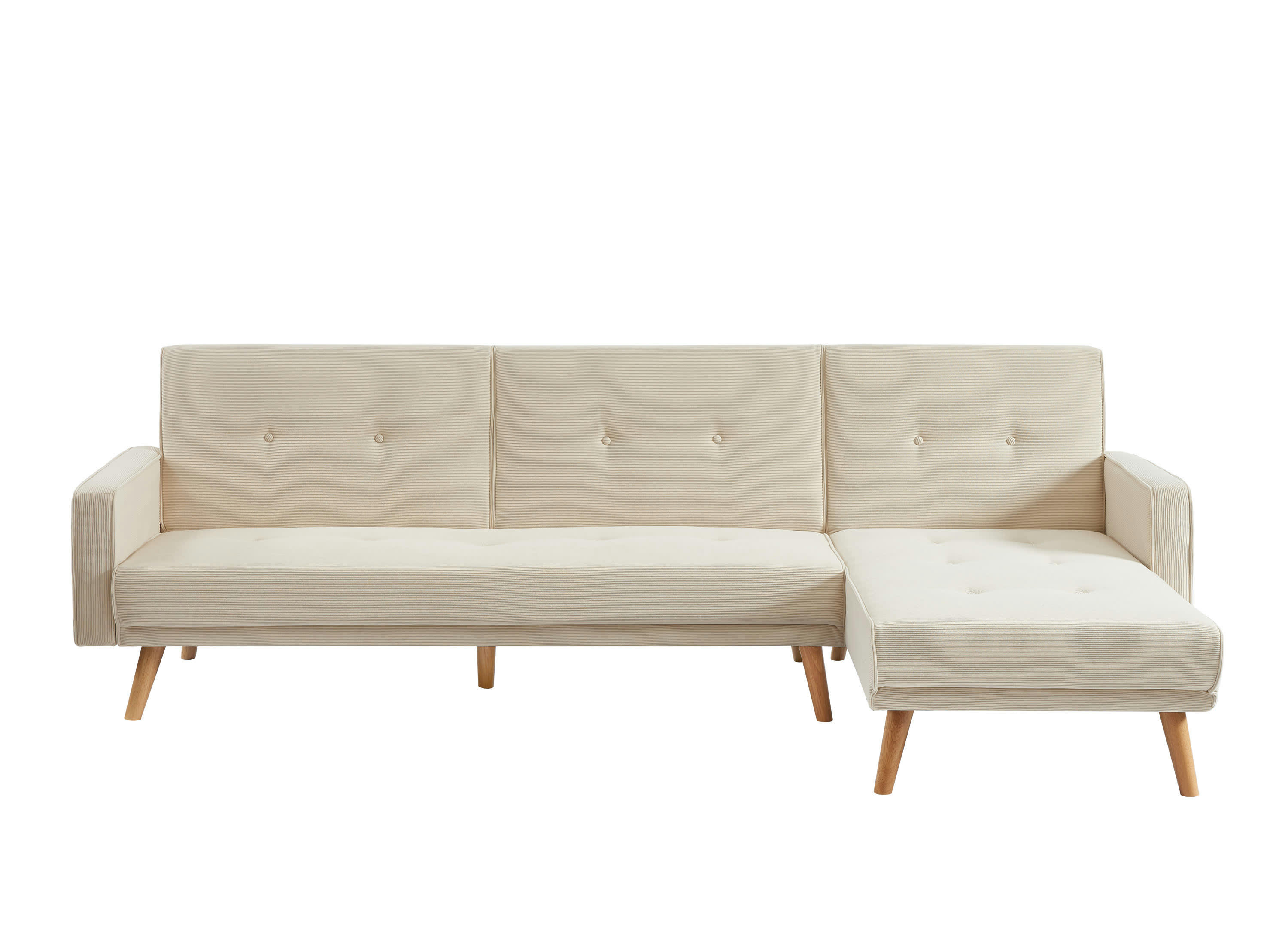 LUXI - Canapé d'angle convertible en velours côtelé 4 places beige
