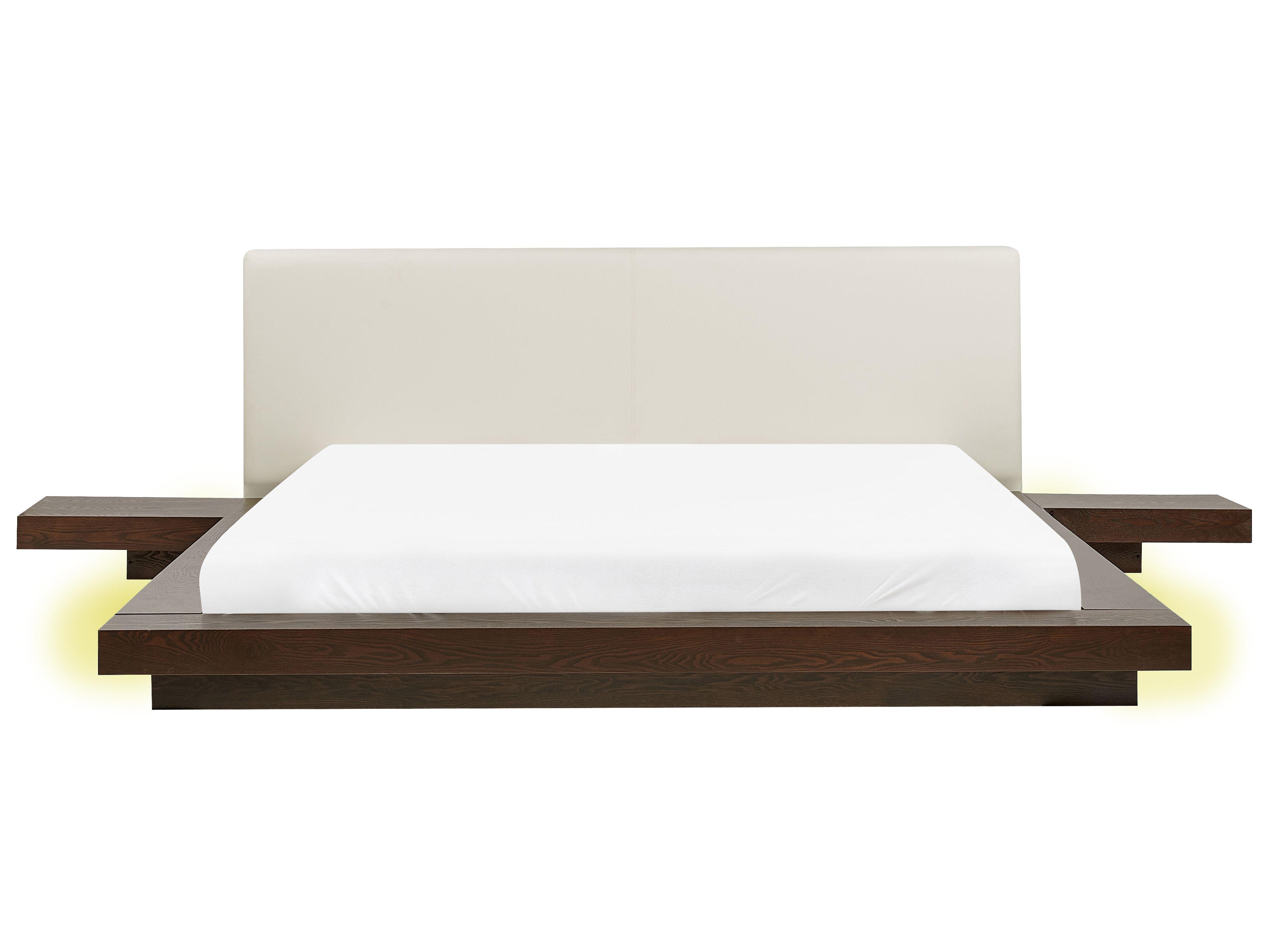Bed with LED Faux Leather ZEN 180 x 200 cm (EU Super King) Dark Ash Wood
