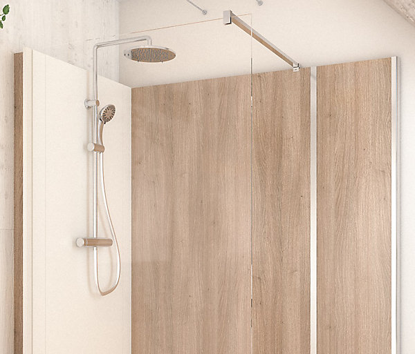 Cabine de douche à l’italienne l.90 x L.160 x H.218 cm – effet bois, receveur de plain-pied, Elmer Serenity