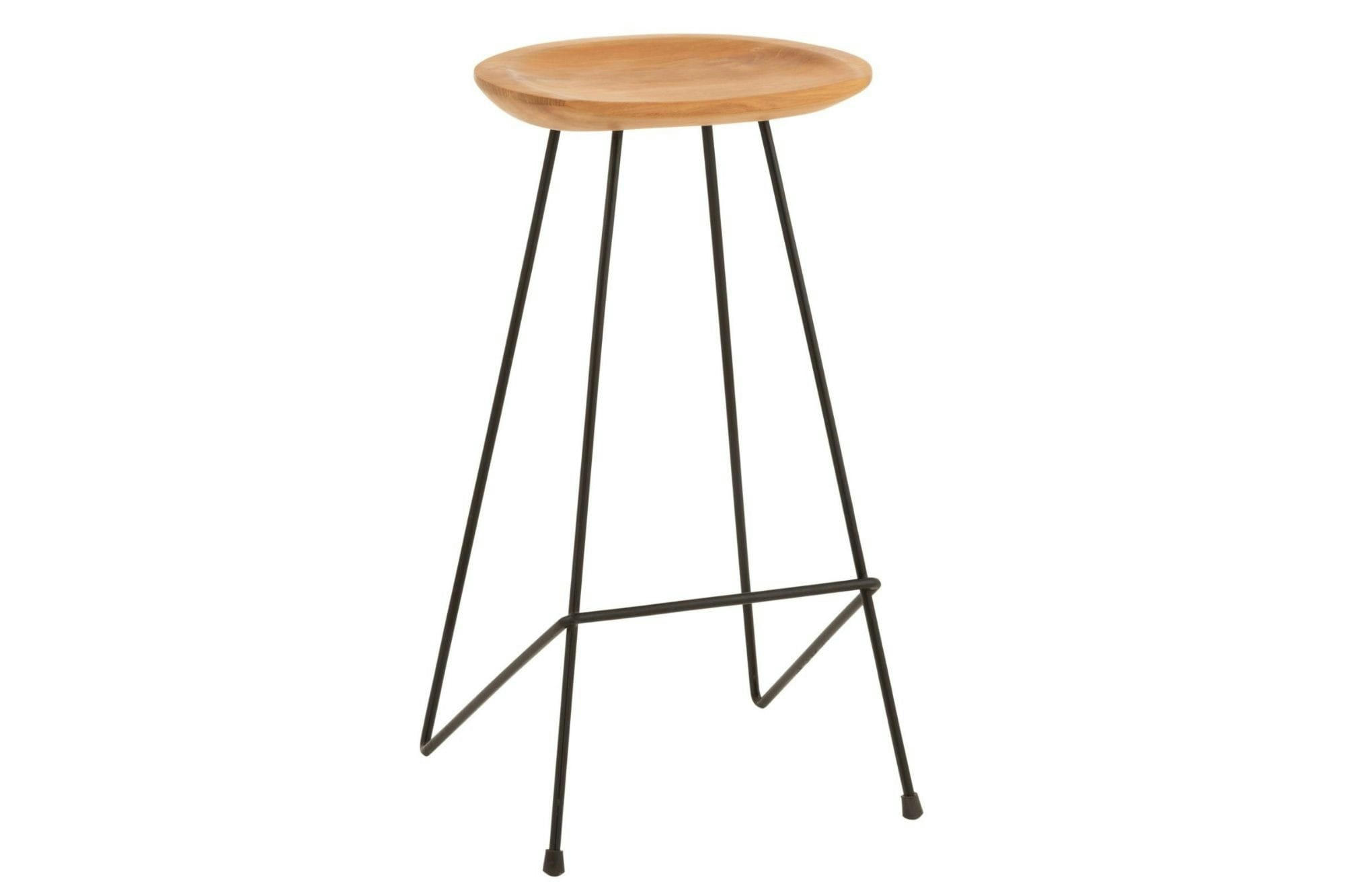 FELIX - Lot de 2 tabouret de bar en teck et métal
