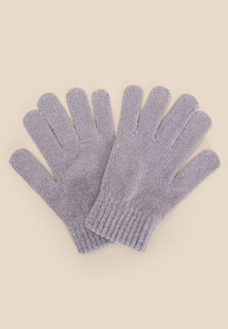 Womens Grey Chenille Gloves