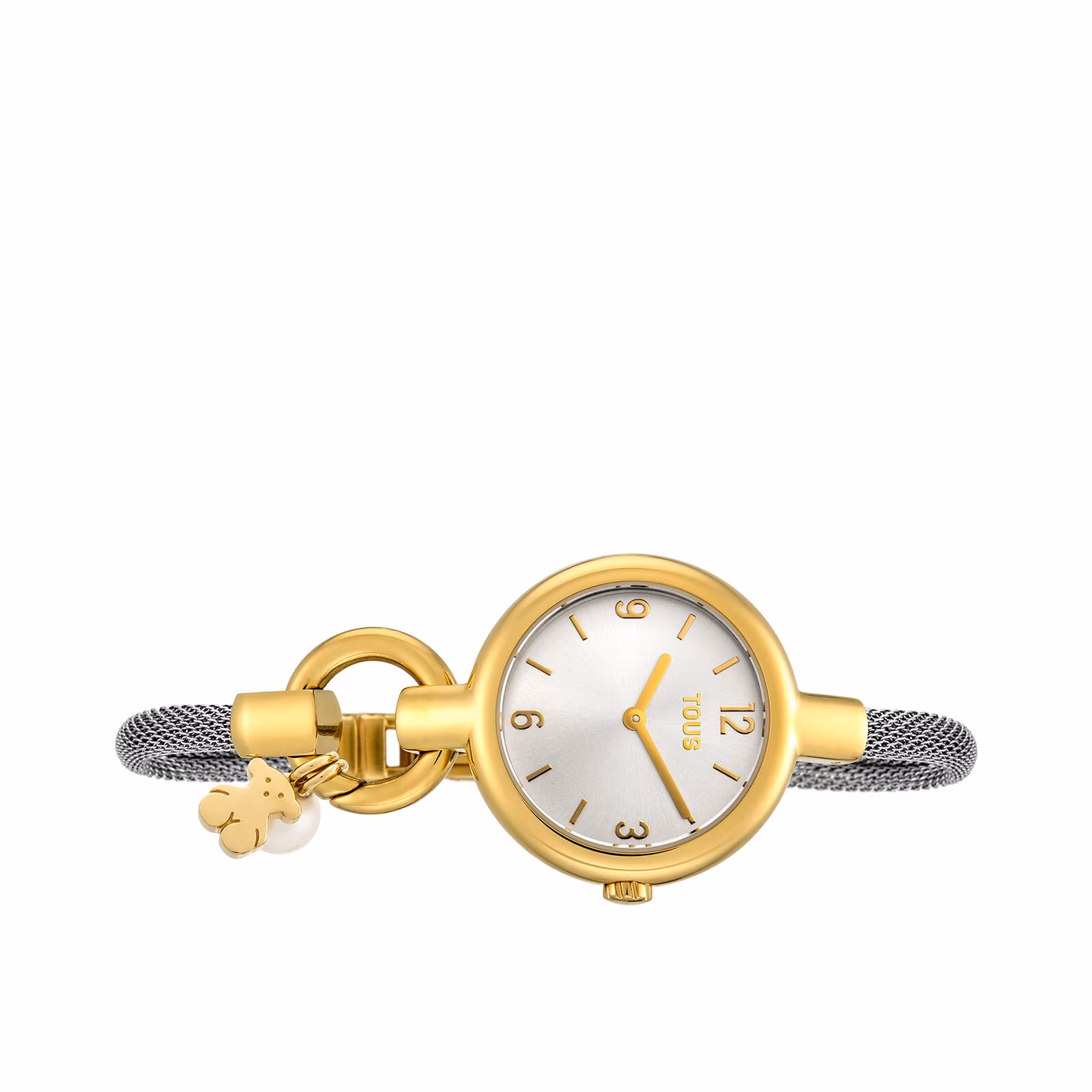 Reloj analógico Hold Charms de acero IP dorado con correa de acero