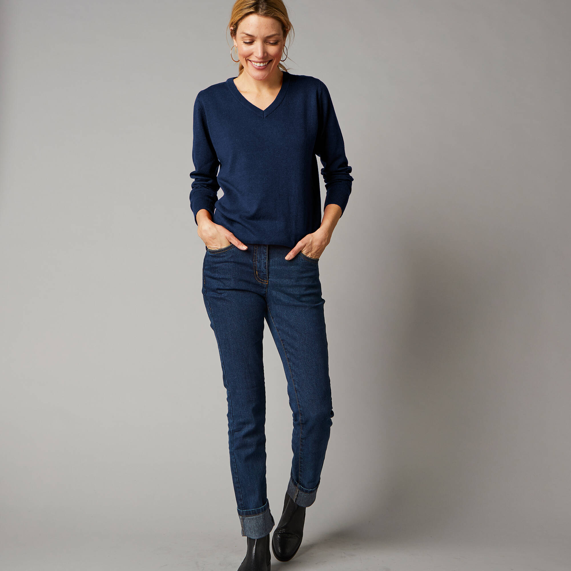 Pull col V, laine d'agneau
