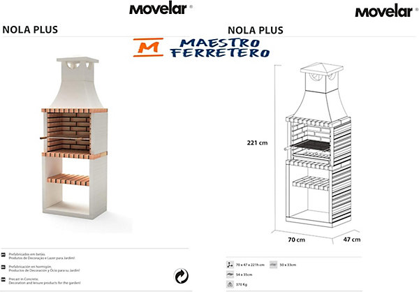 MOVELAR - Barbecue préfabriqué à bois et charbon de bois Nola Plus (Blanc, Orange - 70x47x221 cm) REF : M00138 - Usage Extérieur