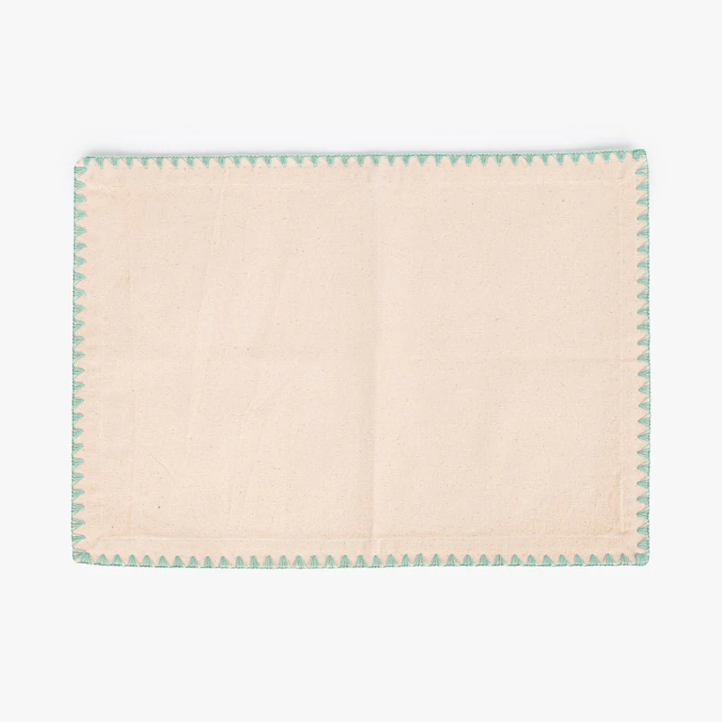 Individual de Algodão Bege com Bordado Verde PORTOBELLO