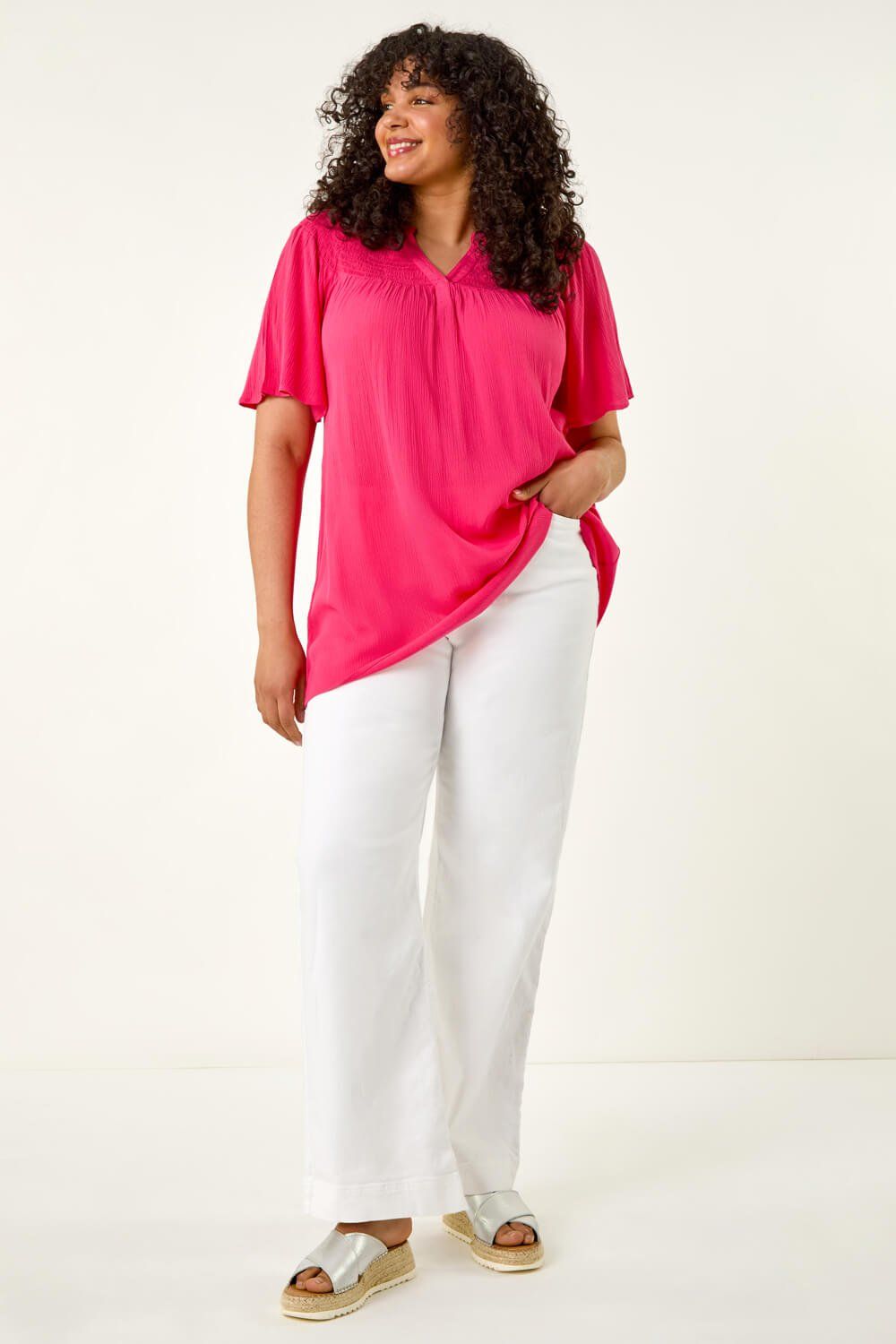 Roman Curve Shirred Yoke Top